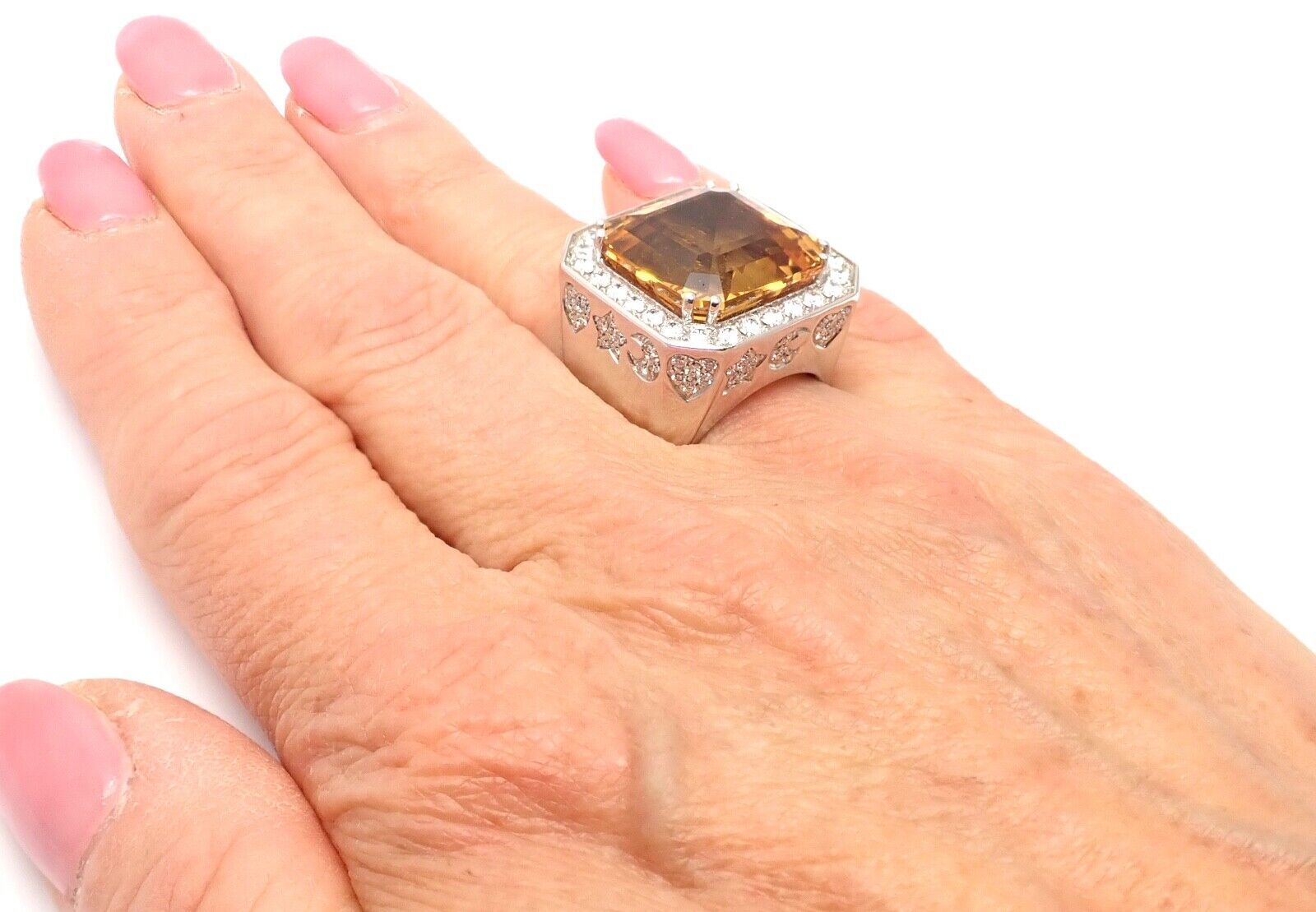 Authentic Pasquale Bruni 18K White Gold Diamond Citrine Large Ring | Luxury Statement Jewelry for Weddings & Special Occasions