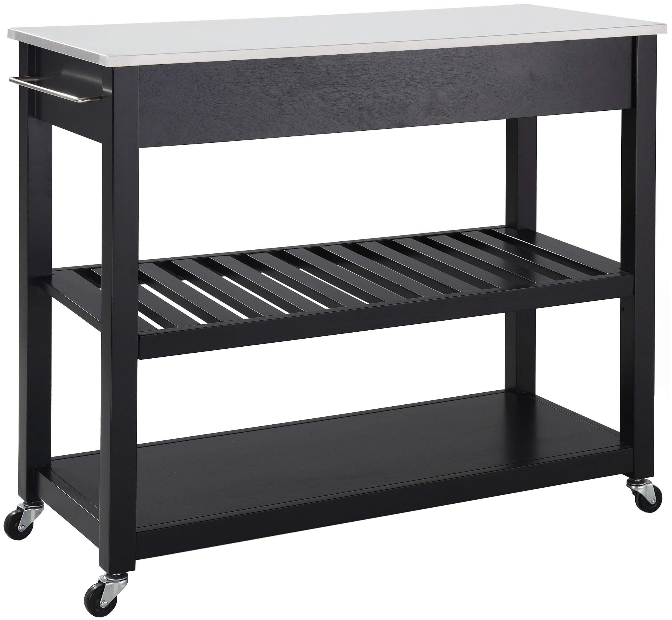 Crosley Black Stone Top Kitchen Prep Rolling Cart with Shelves - Microwave Stand, Coffee Bar, Mobile Kitchen Island for Small Spaces, Perfect for Apartments & Dorm Rooms