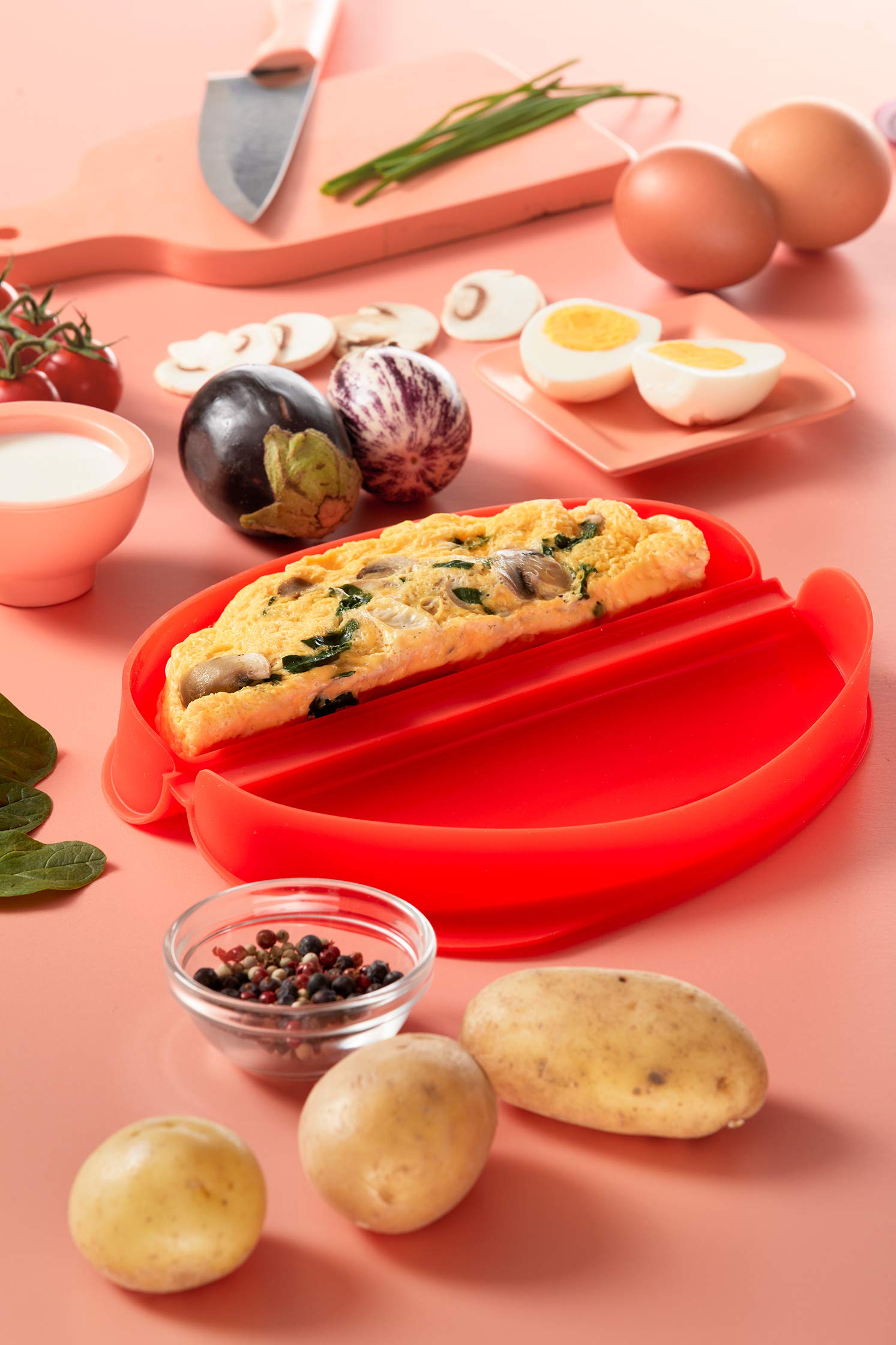 Lekue Red Small Omelette Maker - Quick & Easy Egg Cooker for Healthy Breakfast - Perfect for Home, Kitchen, and Camping Use