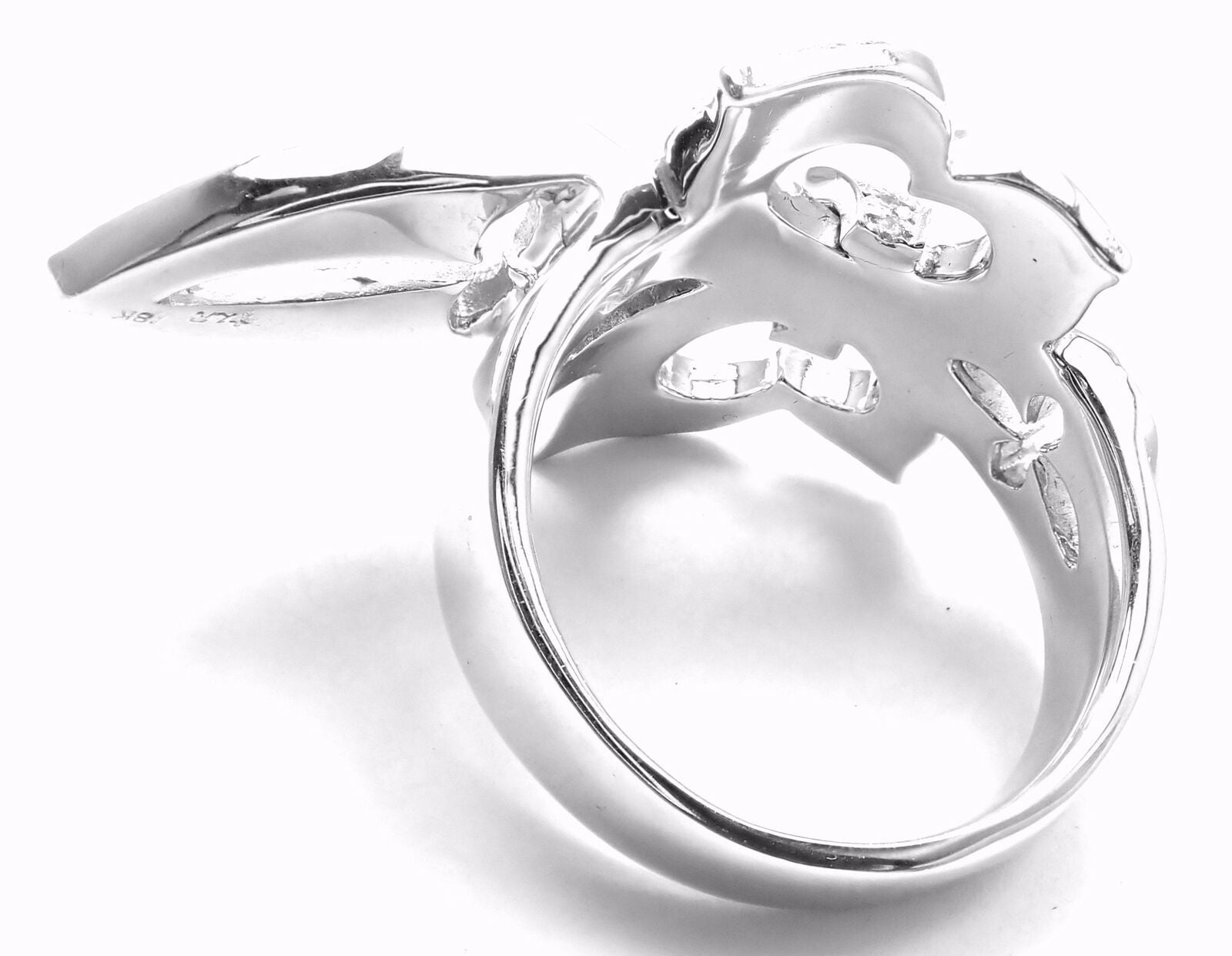 Authentic 18k White Gold Diamond Fleur De Lis Ring by Loree Rodkin - Certified Luxury Jewelry for Weddings, Anniversaries & Special Occasions