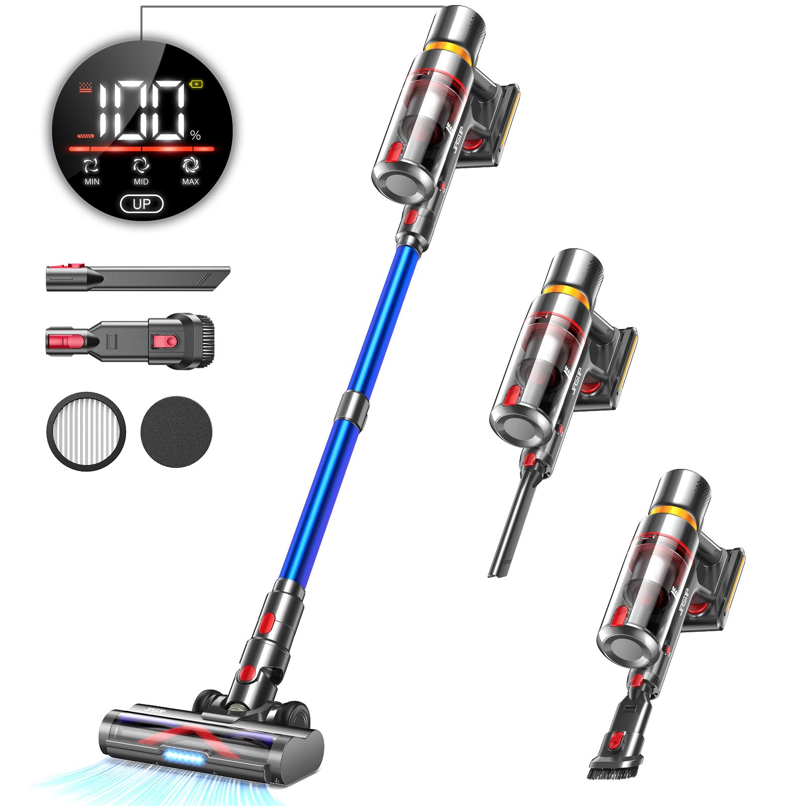 Powerful 45KPa/550W Cordless Vacuum Cleaner - 60 Min Runtime, LED Touch Screen, Lightweight Stick Vacuum for Pet Hair & Carpets | Perfect for Home Cleaning & Pet Owners