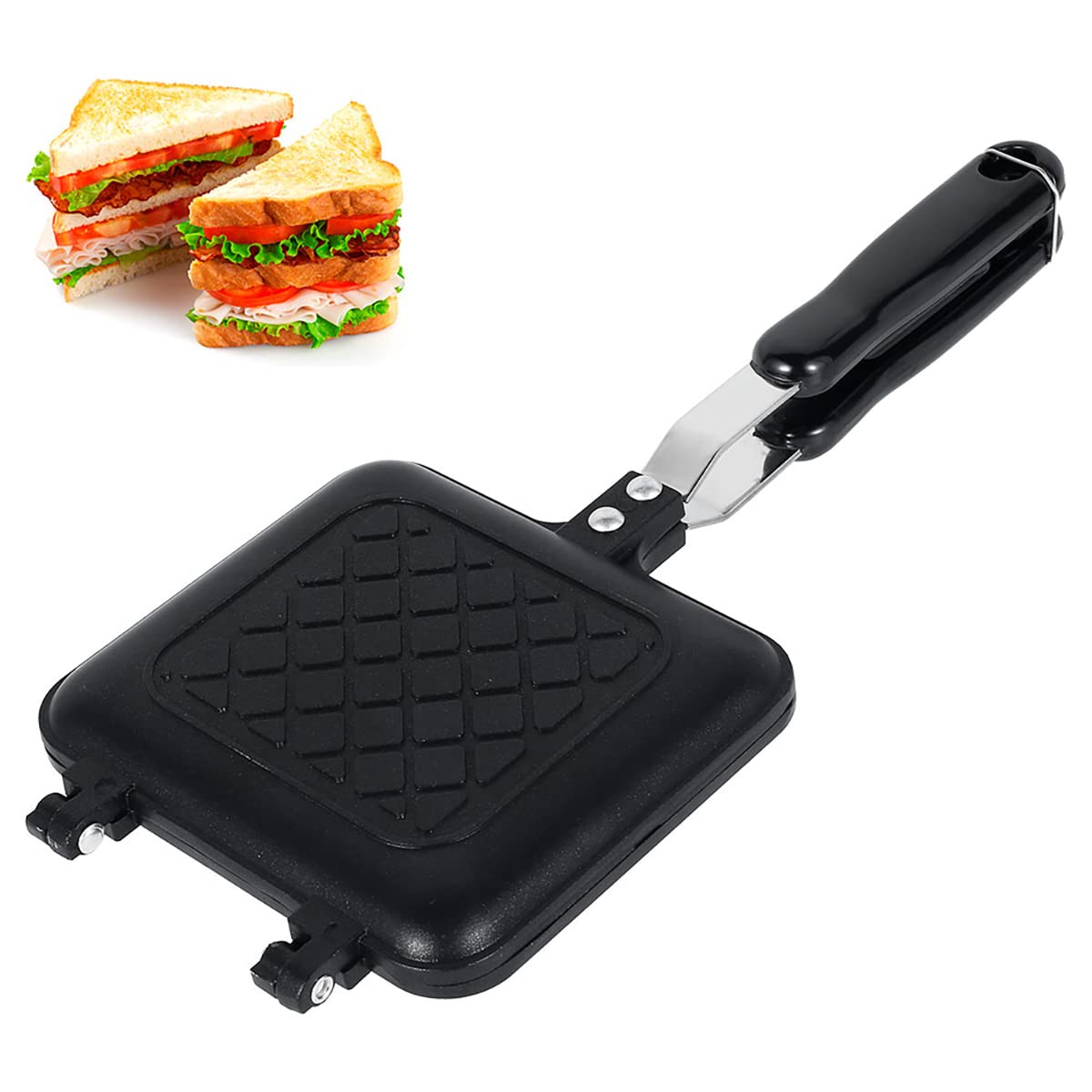 Non-Stick Double-Sided Sandwich Maker - Stovetop Toastie Pan with Heat-Resistant Handles for Grilled Cheese, Paninis & Breakfast - Perfect for Camping, RV & Home Kitchen Use on Gas Stoves
