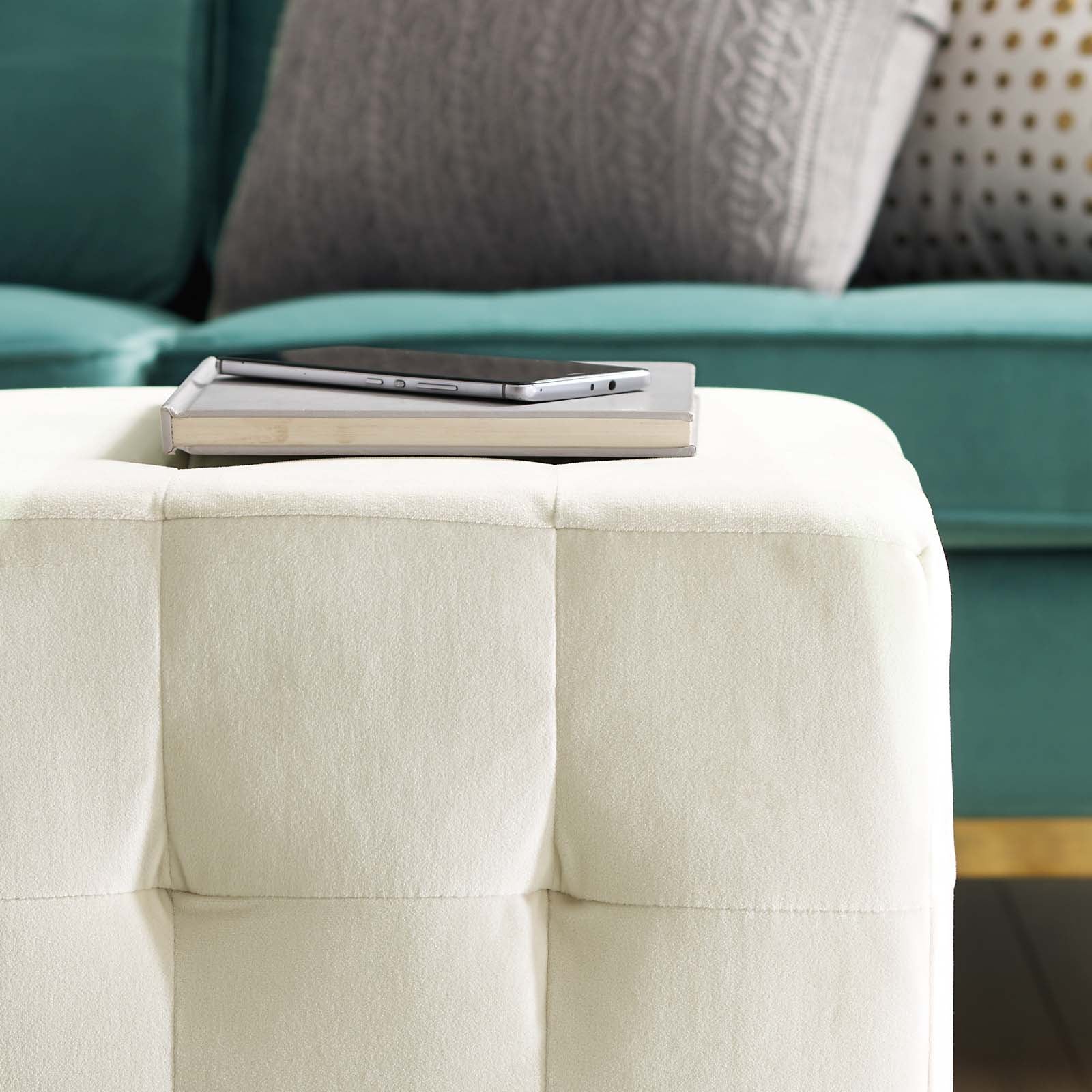 Luxury Contour Tufted Cube Ottoman - Velvet Upholstered Storage Bench for Living Room, Bedroom & Dorm - Perfect for Extra Seating, Footrest & Home Decor