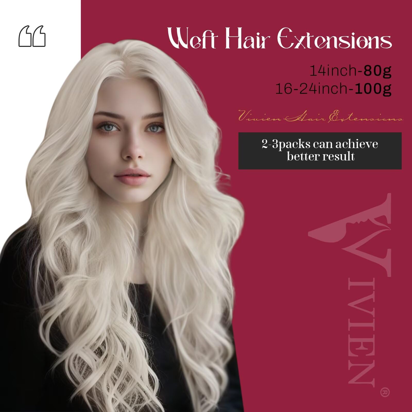 22 Inch Platinum Blonde Vivien Remy Human Hair Extensions - 100G Double Weft Sew-in Extensions for Women | Full Head Thick Hair for Daily Styling, Parties & Special Occasions