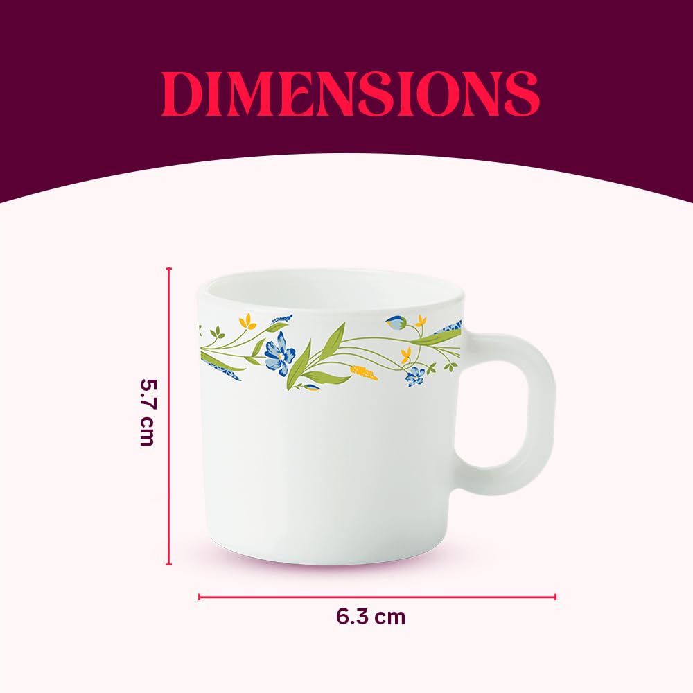 BOROSIL Larah Opalware Tea & Coffee Mugs Set of 6 (100ml Each) - Microwave & Dishwasher Safe, Bone-Ash Free White Crockery - Perfect for Home, Office, Gifts & Daily Use