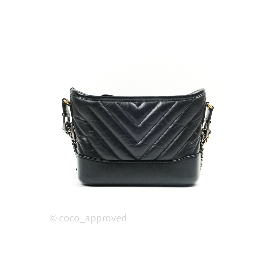 Chanel Small Gabrielle Hobo Bag in Black Calfskin with Chevron Pattern & Mixed Hardware - Perfect for Everyday Use, Work & Special Occasions