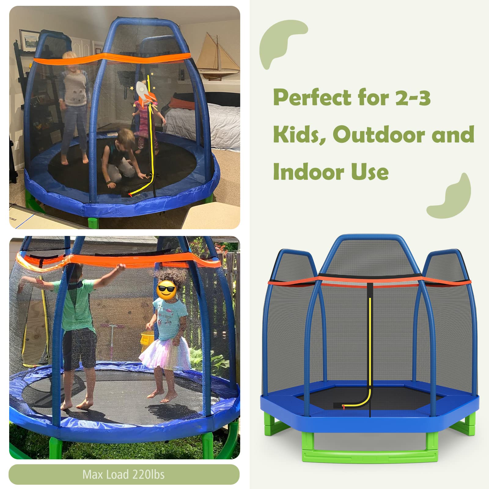 **Giantex 7 Ft Kids Trampoline with Safety Net – Heavy Duty Steel Frame Indoor/Outdoor Toddler Trampoline for Ages 3-8 – Perfect Gift for Boys & Girls – Backyard, Playroom, or Gym Use**