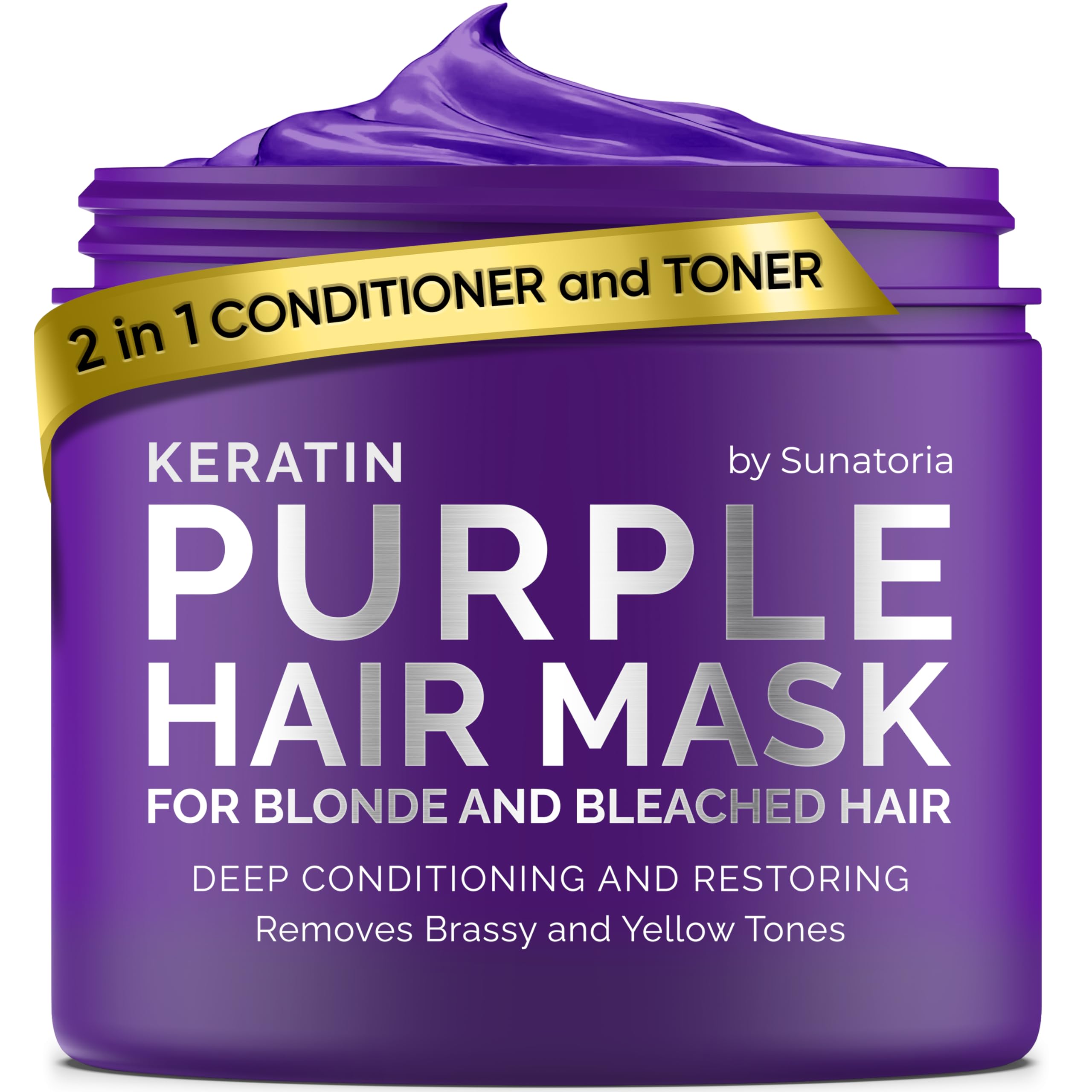 Sunatoria Keratin Purple Hair Mask - Blonde & Bleached Hair Toner - Repair & Nourish Treatment for Brassy Hair - Blue Toning Mask to Eliminate Yellow Tones - Deep Conditioner for Color-Treated Hair - Perfect for Salon & Home Hair Care After Bleaching or Coloring