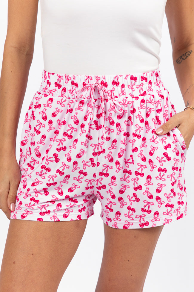 Over the Moon Cherry Hearts Pajama Shorts for Women - Soft Sleepwear & Lounge Shorts - Cute Valentine's Day Gift Idea - Perfect for Sleepovers, Relaxing at Home & Summer Nights