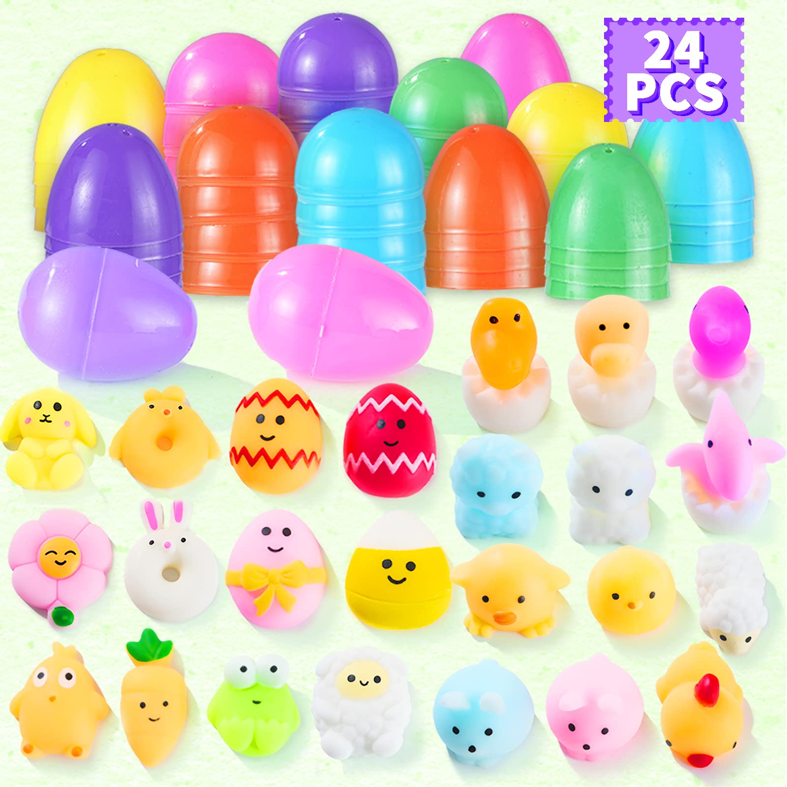 Easter Prefilled Eggs with Mochi Squishy Toys - Cute Stress Relief Sensory Toys for Kids, Easter Egg Hunt Prizes, Party Favors & Classroom Rewards (Classic) - Perfect for Easter Celebrations, Birthday Parties & Sensory Play