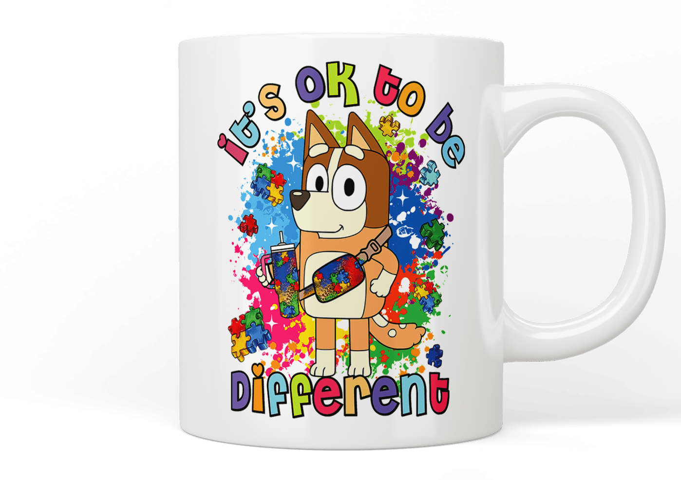 Bluey Autism Awareness Mug - It's Okay to Be Different - Inspirational Coffee Cup for Kids & Adults - Perfect for Home, Office & Gift Giving