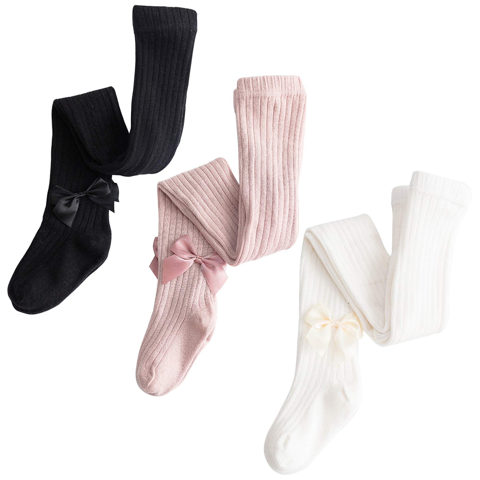Evelin LEE 3 Pack Girls Knit Tights Leggings with Bowknot - Warm Winter Pantyhose Stockings for Toddlers 1-5 Years - Perfect for School, Playdates & Cold Weather Outfits