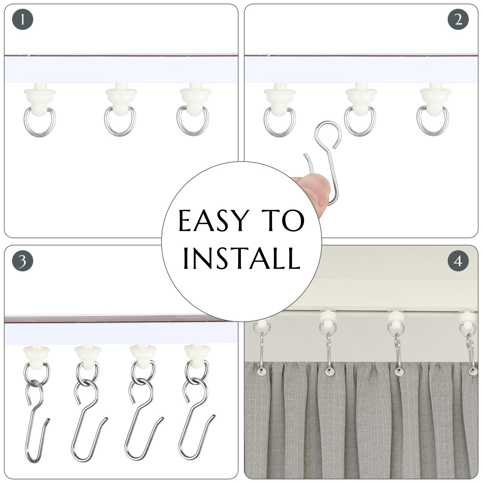 160 Pcs Shower Curtain Hooks & Gliders Set - 80 Pcs Hooks + 80 Pcs Gliders for Straight & Curved Shower Curtain Tracks - Bendable Track Rollers & Pulley System - Perfect for Bathroom, Shower, and Curtain Track Installation