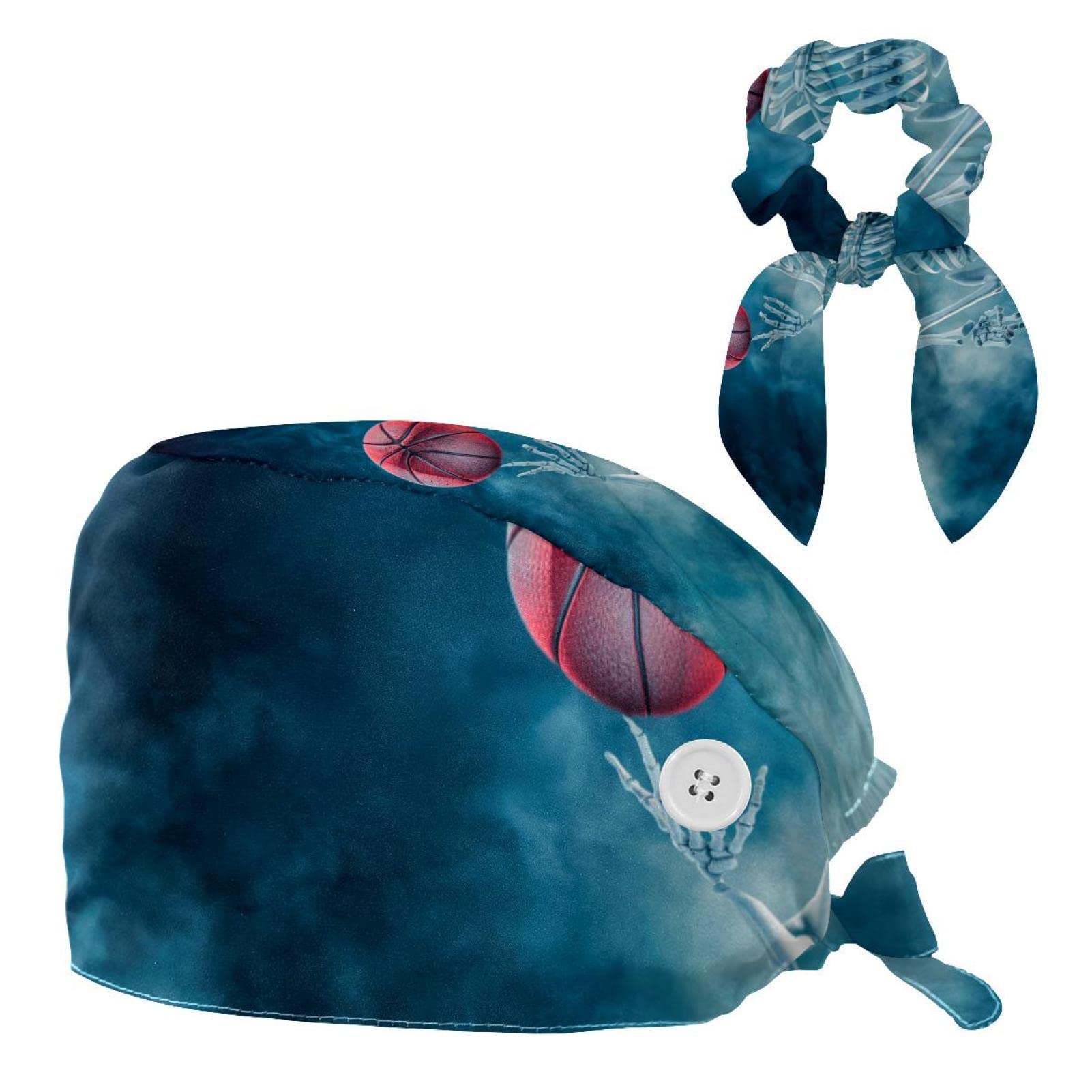 Adjustable Work Hats for Men & Women - Breathable Sweatband & Button Closure with Free Hair Scrunchy - Space Earth Stars Design - Perfect for Construction, Gardening, Outdoor Activities & Sports
