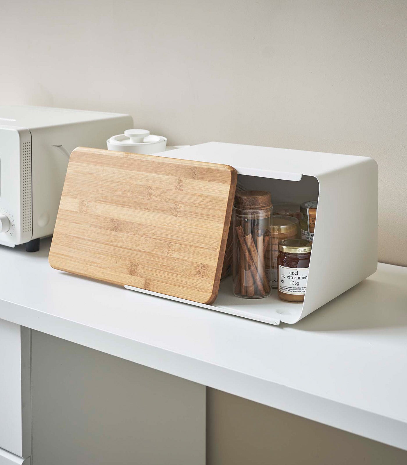 Stainless Steel Bread Box with Wooden Cutting Board Lid - Airtight Food Storage for Kitchen Countertop & Pantry Organization