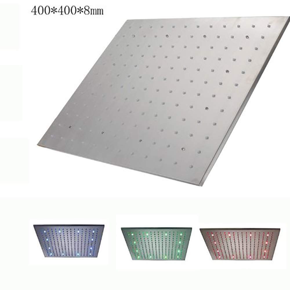 16 Inch Square Rainfall LED Shower Head - Stainless Steel Ceiling Mount with Shower Arm | Modern Bathroom Upgrade for Spa-Like Experience