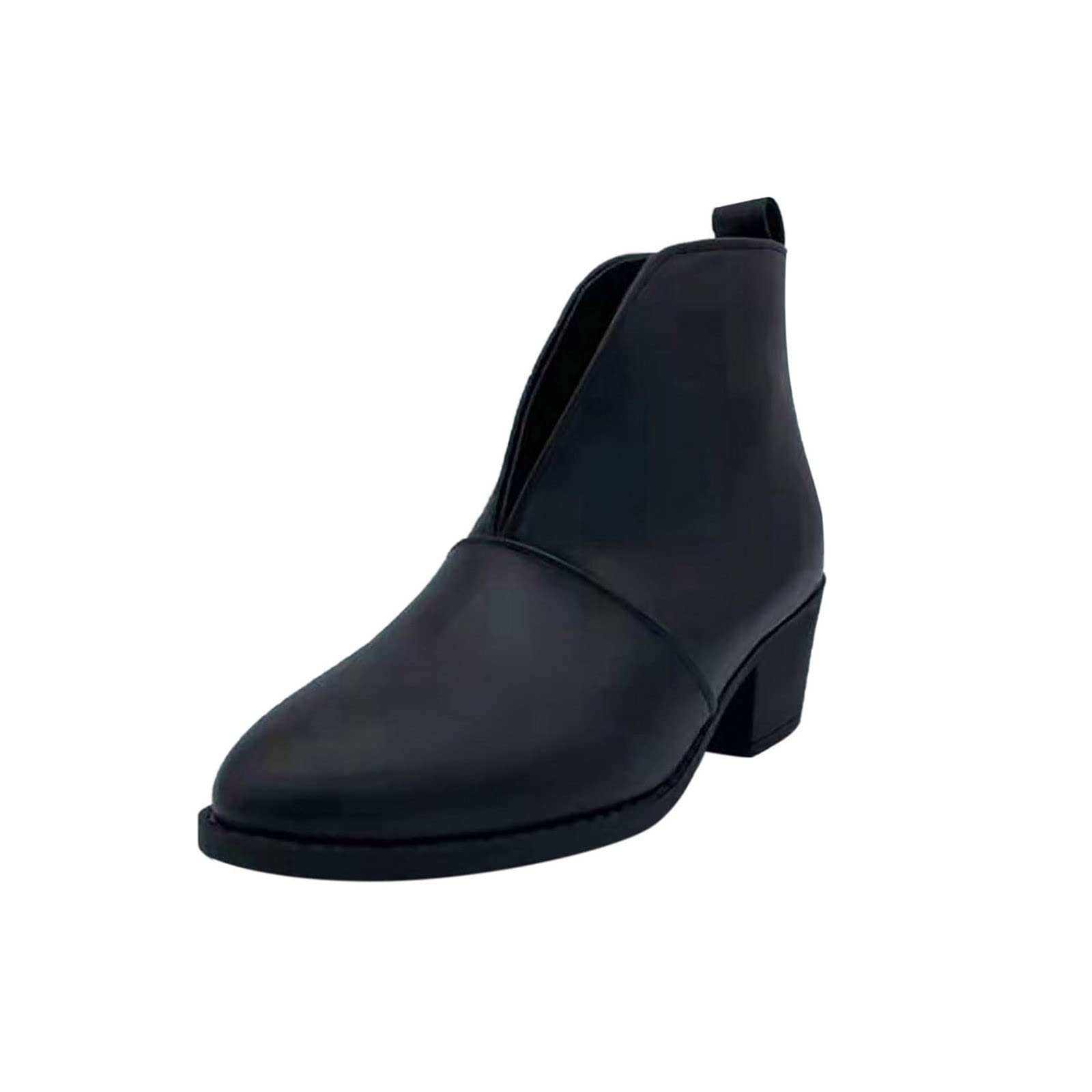 Naescisti Women's Leather Short Boots Retro Chunky Heel Ankle Boots with Zipper - Stylish Vintage Fashion for Casual Outings & Night Parties