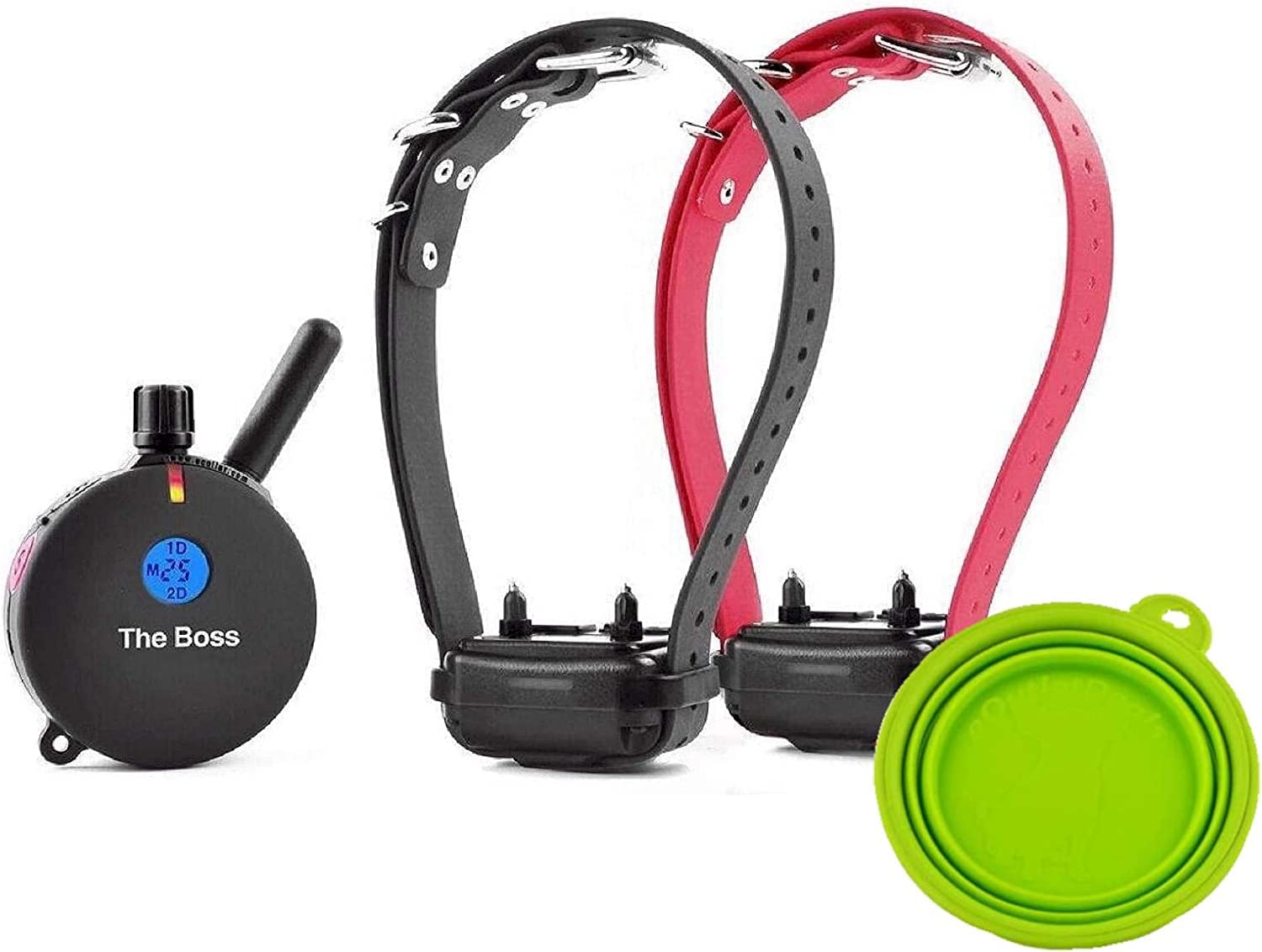 Educator ET-800 The Boss 1-2 Dog Training Collar with Remote - 1 Mile Range, LED Light, Vibration & Tone Stimulation - Includes Travel Bowl - Perfect for Obedience Training, Behavior Correction & Outdoor Adventures (ET-802-2 Dogs)