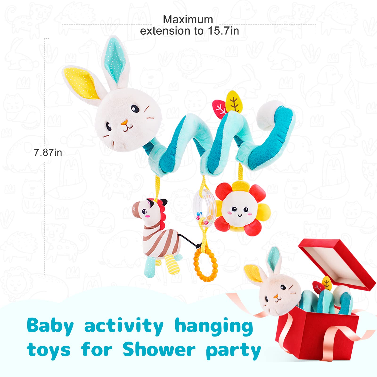 Koty Rabbit Hanging Rattle Toys for Babies 0-6 Months - Soft Spiral Plush Toy for Car Seat, Stroller & Crib - Perfect Newborn Sensory & Teething Gift for Infant Development