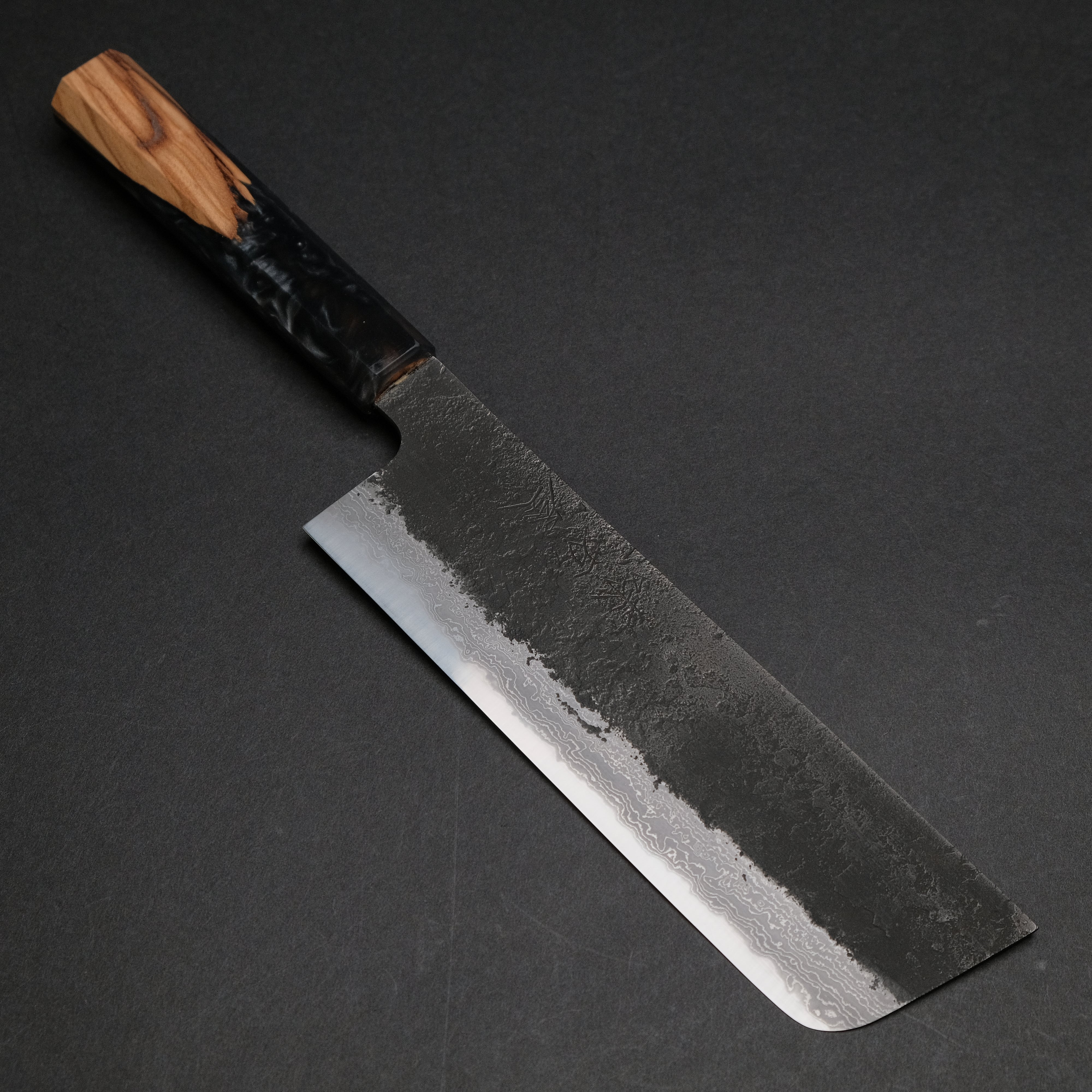 Premium Ajikataya White #2 Nashiji Damascus Nakiri Knife 180mm - Olive Wood & Resin Handle (#52) - Japanese Kitchen Knife for Professional Chefs & Home Cooking, Perfect for Slicing Vegetables, Herbs & Boneless Meat