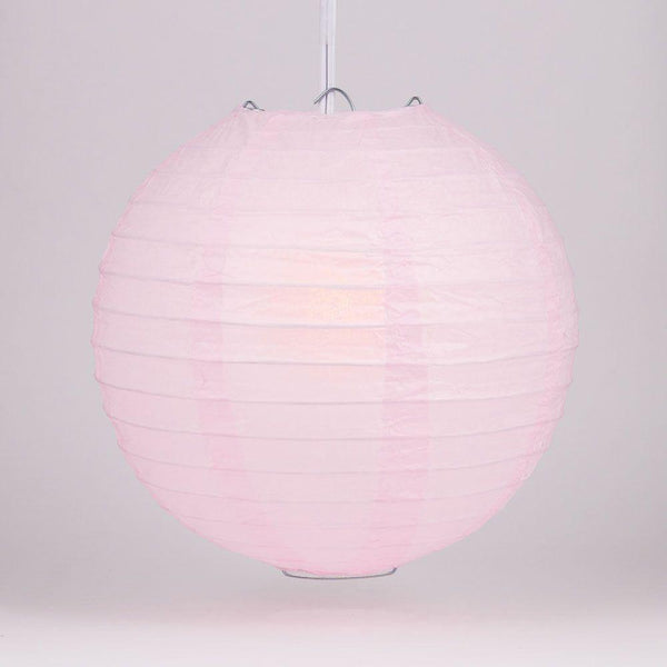 5 Pack 8 Inch Pink Round Paper Lanterns with Even Ribbing - Chinese Hanging Decorations for Wedding, Party, Baby Shower & Home Decoration