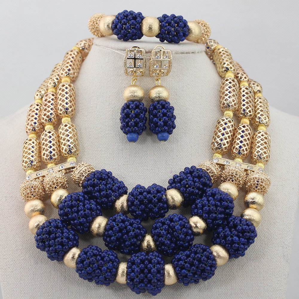 Red Beads Statement Necklace Set for Women | African Nigerian Wedding Jewelry | Dubai Gold Beaded Necklace for Bridal, Party & Special Occasions