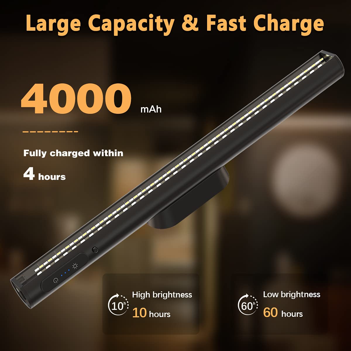 Hapfish Rechargeable Magnetic LED Light Bar with Remote - Dimmable Battery Powered Wall Strip Lights for Under Cabinet, Mirror, Closet, Picture & Kitchen Lighting | Wireless Desk Lamp for Home & Office Use - Black