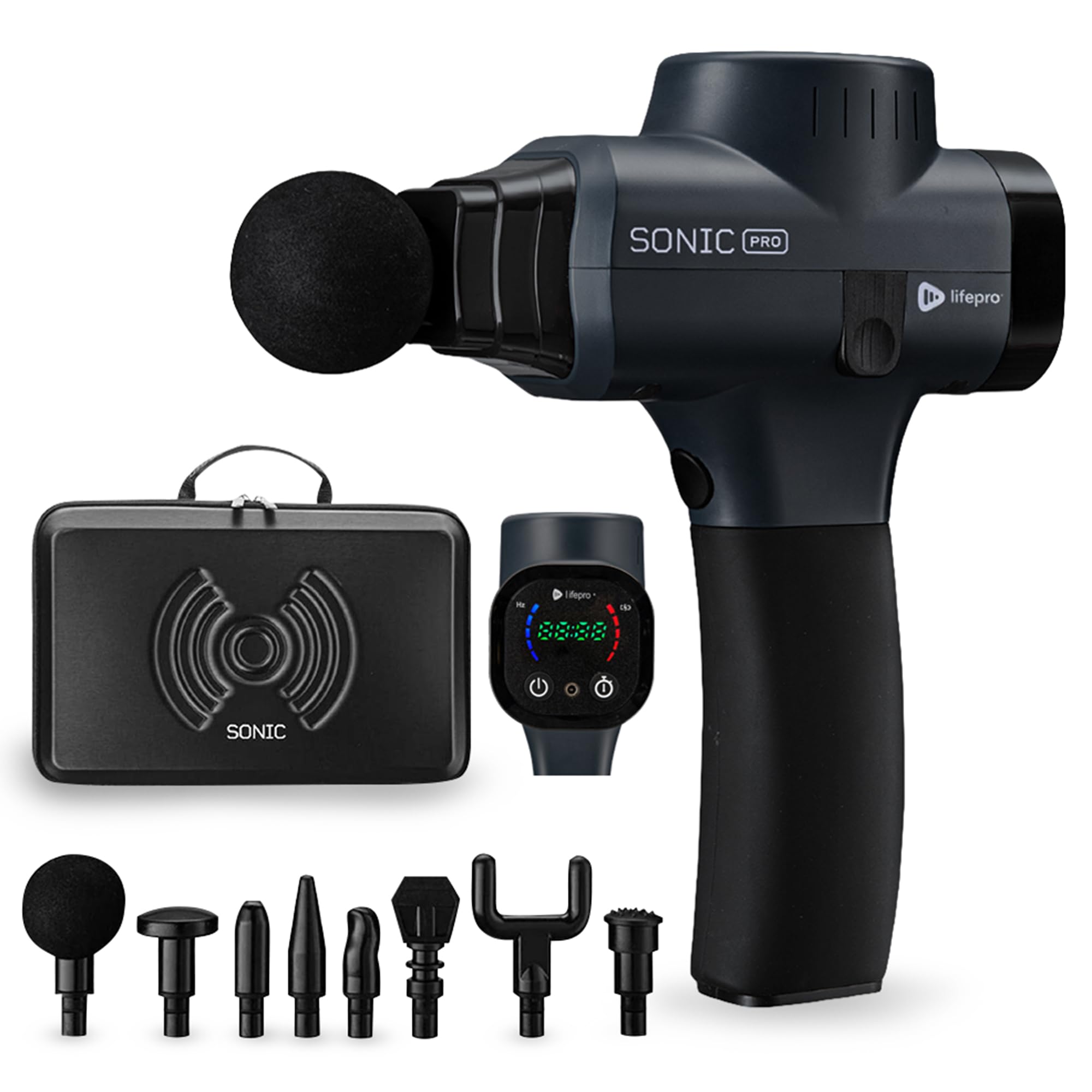 LifePro Sonic Pro Percussion Massage Gun - Deep Tissue Muscle Massager for Athletes & Pain Relief with 8 Attachments - Handheld Electric Massage Gun for Neck, Back, Shoulder & Leg Pain - Perfect for Post-Workout Recovery, Muscle Therapy & Relaxation at Home/Gym/Travel