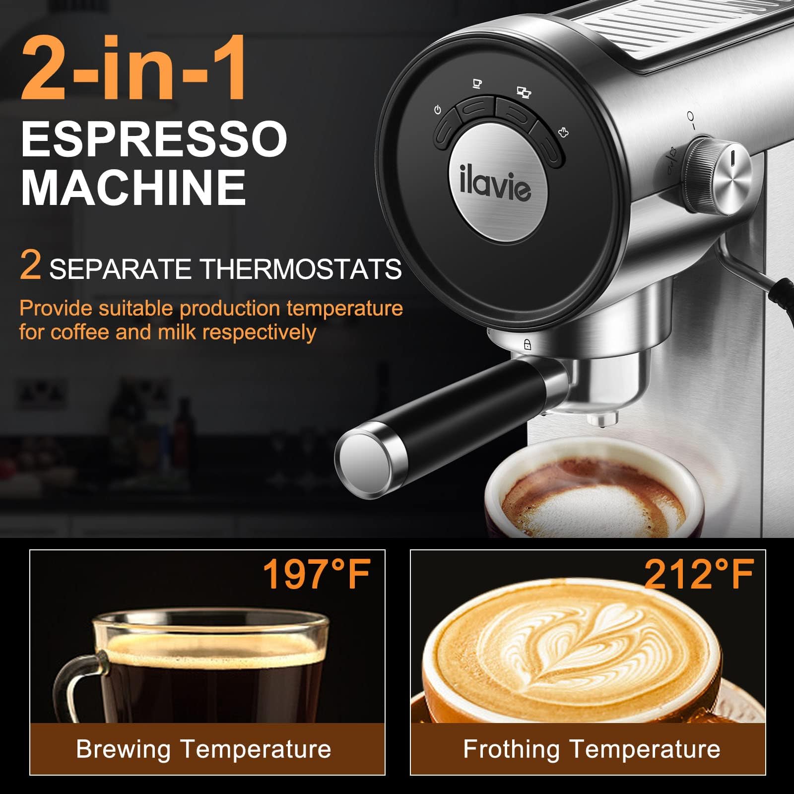 20Bar Professional Espresso Coffee Machine with Milk Frother - 900ml Removable Water Tank Stainless Steel Espresso Maker for Home Baristas - Perfect for Making Cappuccino, Latte & Espresso at Home or Office