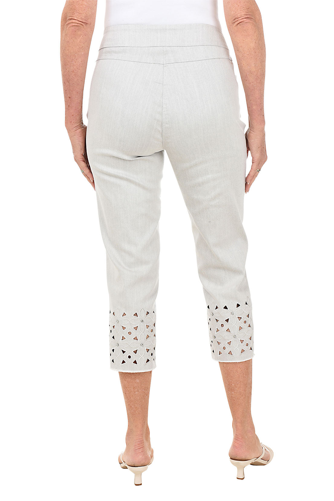 Floral Lattice Hem Denim Capri Pants for Women - Stylish Casual Summer Cropped Jeans | Perfect for Beach Outings, Brunch Dates & Weekend Errands