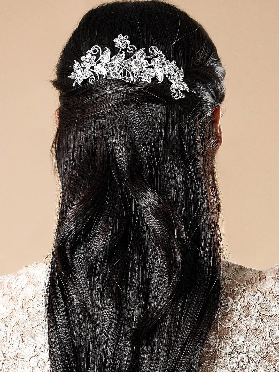 Elegant Yellow Crystal Floral Hair Comb Pin for Women - Bridal Wedding Hair Accessories, Side Comb Clip for Updos, Half-Up Styles & Special Occasions
