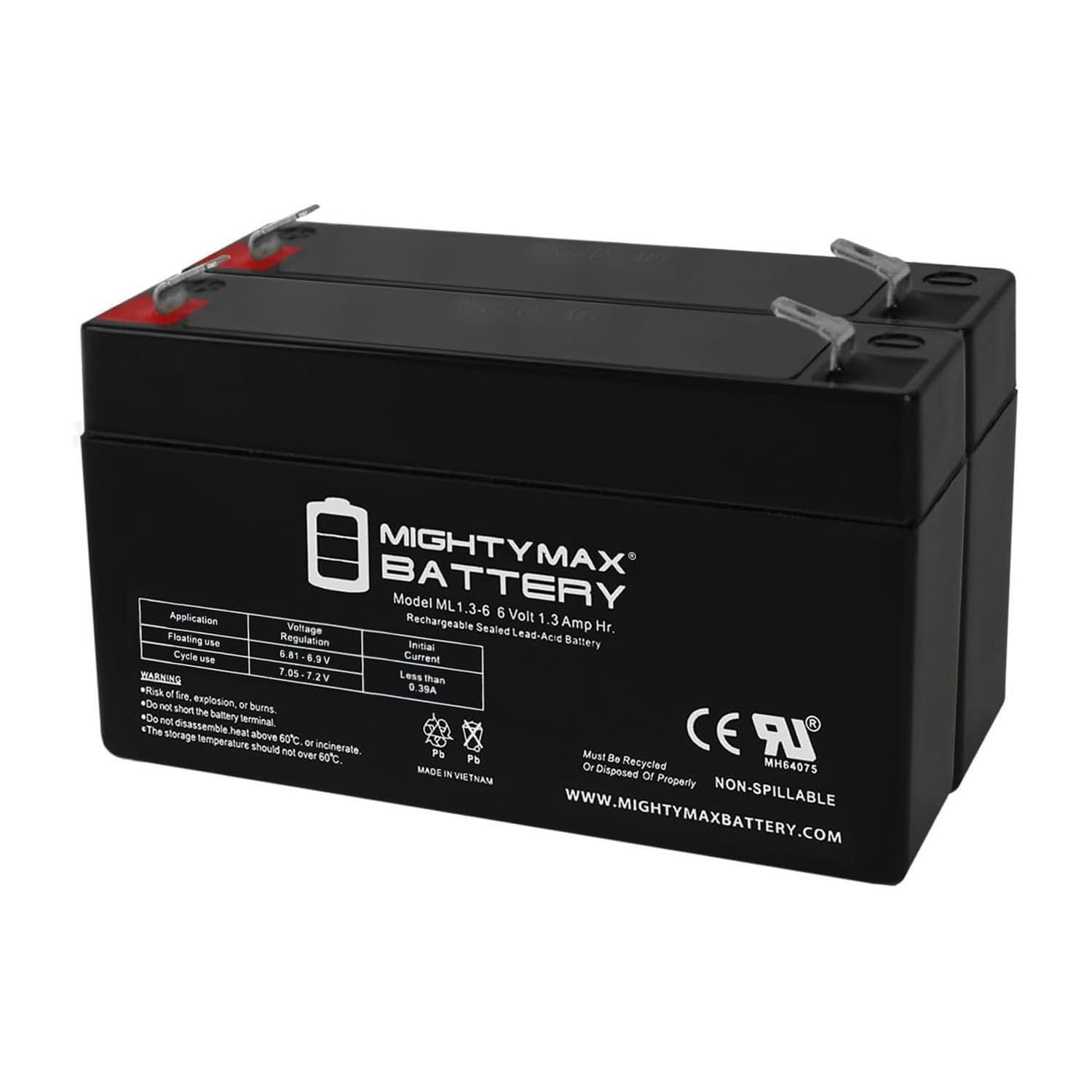 Mighty Max 6V 1.3AH Rechargeable Battery (2-Pack) - Compatible with GE Simon XT Security Panel - Backup Power for Home Alarm Systems & Emergency Lighting