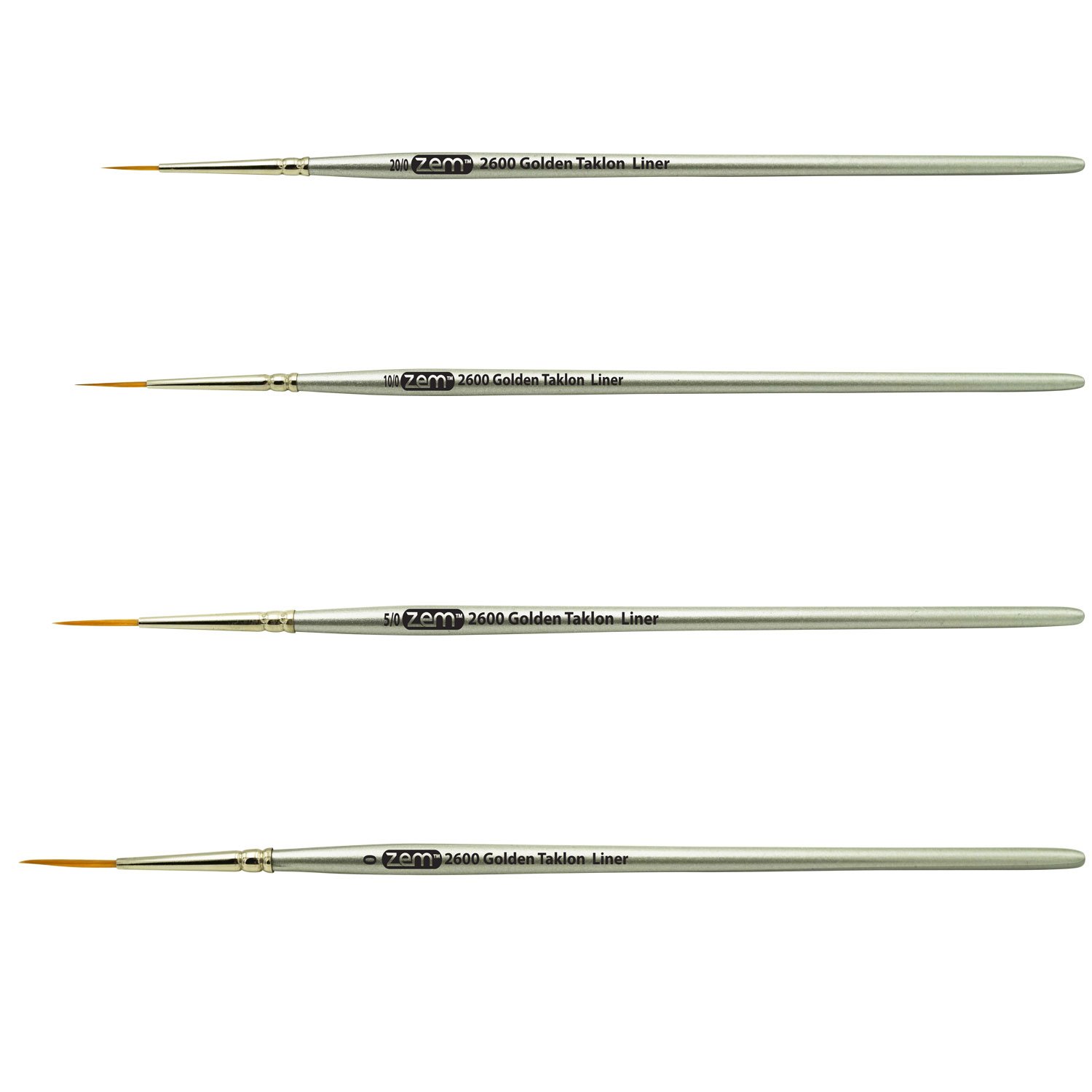 Premium Golden Taklon Artist Brush Set - 20/0, 10/0, 5/0, 0 Multi Media Liner Brushes for Fine Detailing - Perfect for Watercolor, Acrylic, Oil Painting & Calligraphy