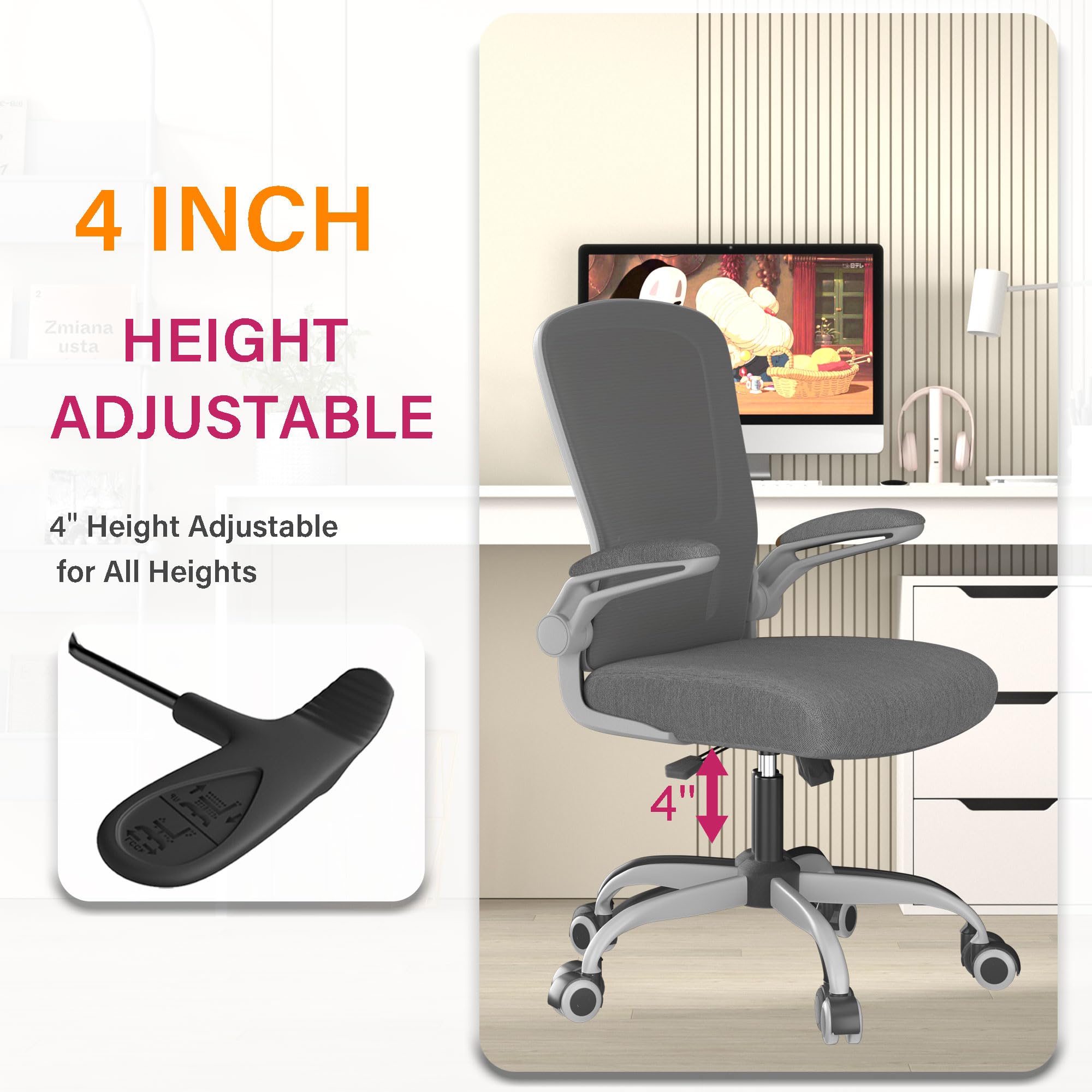 Ergonomic Office Chair with Adjustable Lumbar Support - High Back Mesh Computer Desk Chair with Flip-Up Armrests - BIFMA Certified Task Chair for Home Office & Workspace - Perfect for Long Hours of Sitting and Productivity