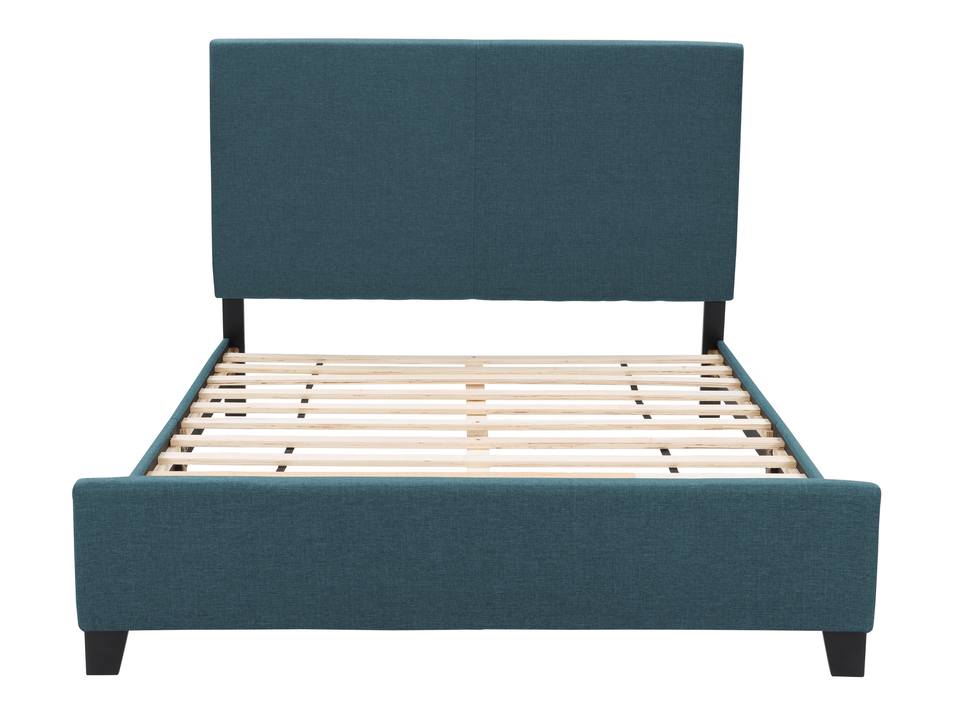 Ocean Blue Fabric Queen Size Bed Frame with Wooden Slats - Sturdy & Stylish Platform Bed for Modern Bedrooms
