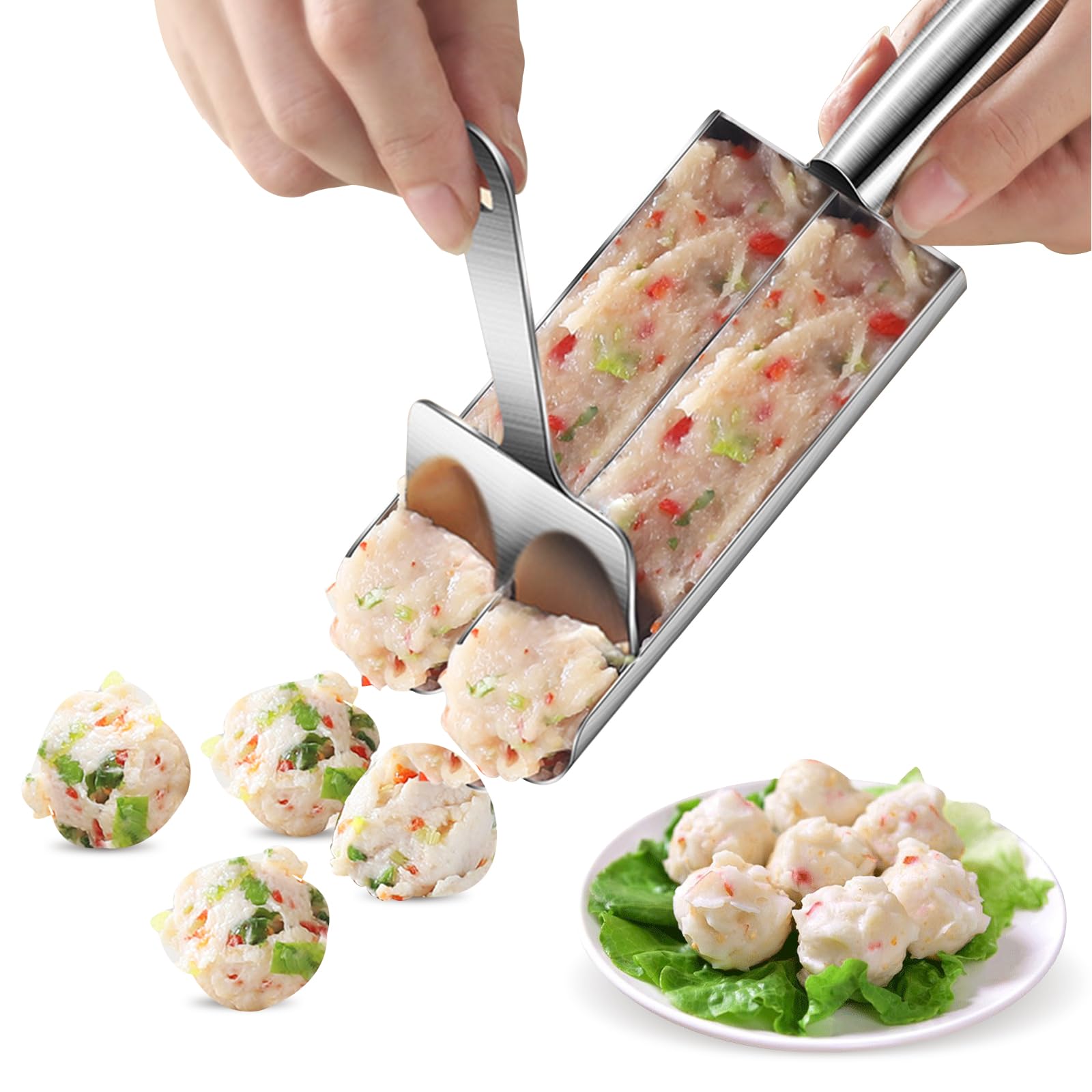 Stainless Steel Meatball Maker Tool - Double Scoop Ball Mold with Cutting Spoon for Easy Homemade Meatballs | Perfect for Kitchen, BBQ, Party & Meal Prep