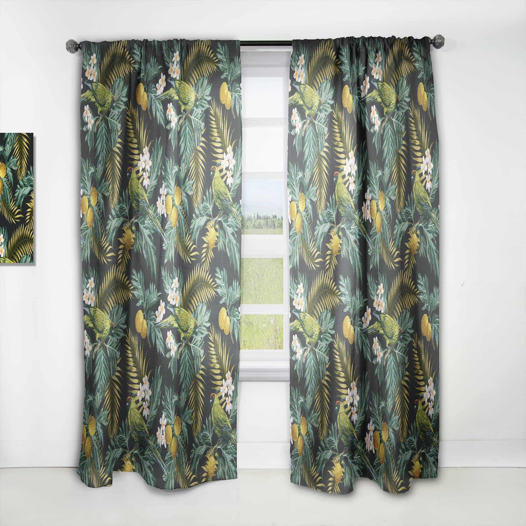 DesignQ Tropical Leaves with Lemons & Green Bird Thermal Insulated Curtain Panel - 52x120 Inches - Blackout Drapes for Bedroom & Living Room - Perfect for Sun Protection & Home Decor