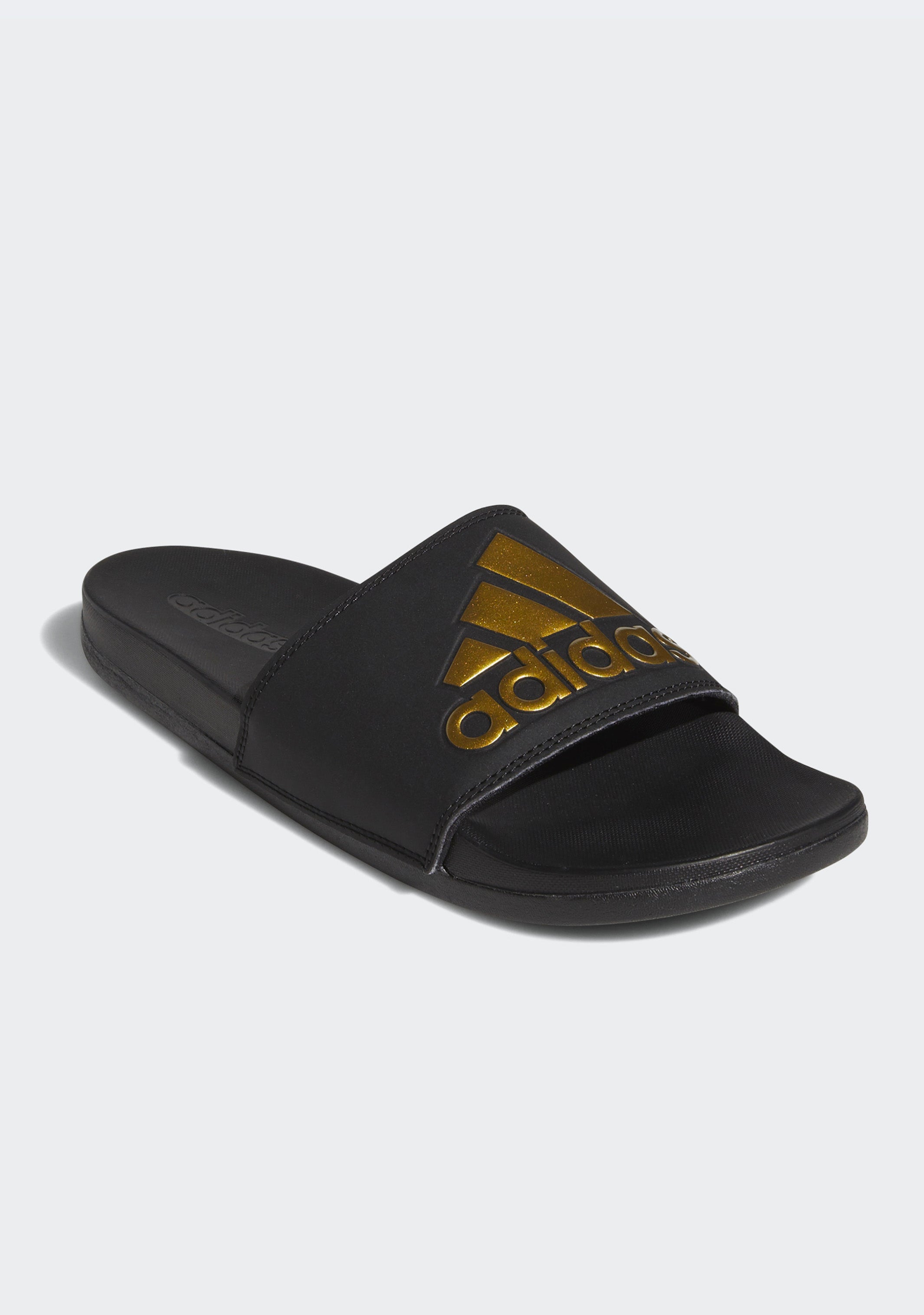 Adidas Men's Adilette Comfort Slide Sandals - Black/Gold - Ultra Comfortable Shower Slides for Men, Pool Slides, Beach Shoes, Gym & Lounge Wear