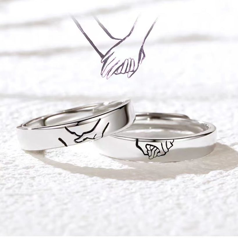 Promise Rings for Couples - Hold My Hand Matching Rings | E91 - Perfect for Anniversaries, Engagements & Romantic Gifts