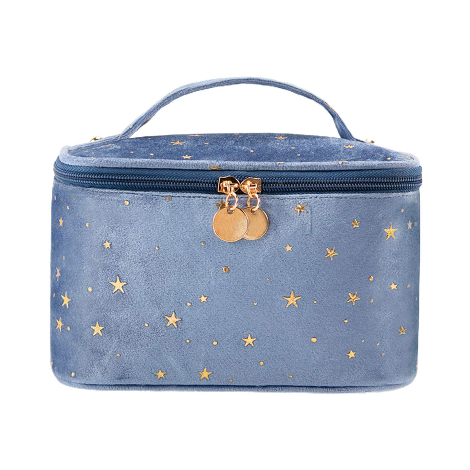 Retro Velvet Travel Toiletry Bag with Star Embroidery - Waterproof Cosmetic Storage Case & Makeup Organizer for Bottles, Toiletries, Bathroom Essentials - Perfect for Vacation, Business Trips & Gym (Pink)