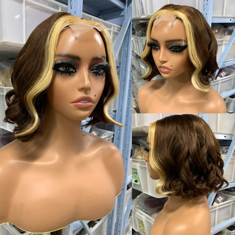 Brown with Honey Blonde Straight Wavy