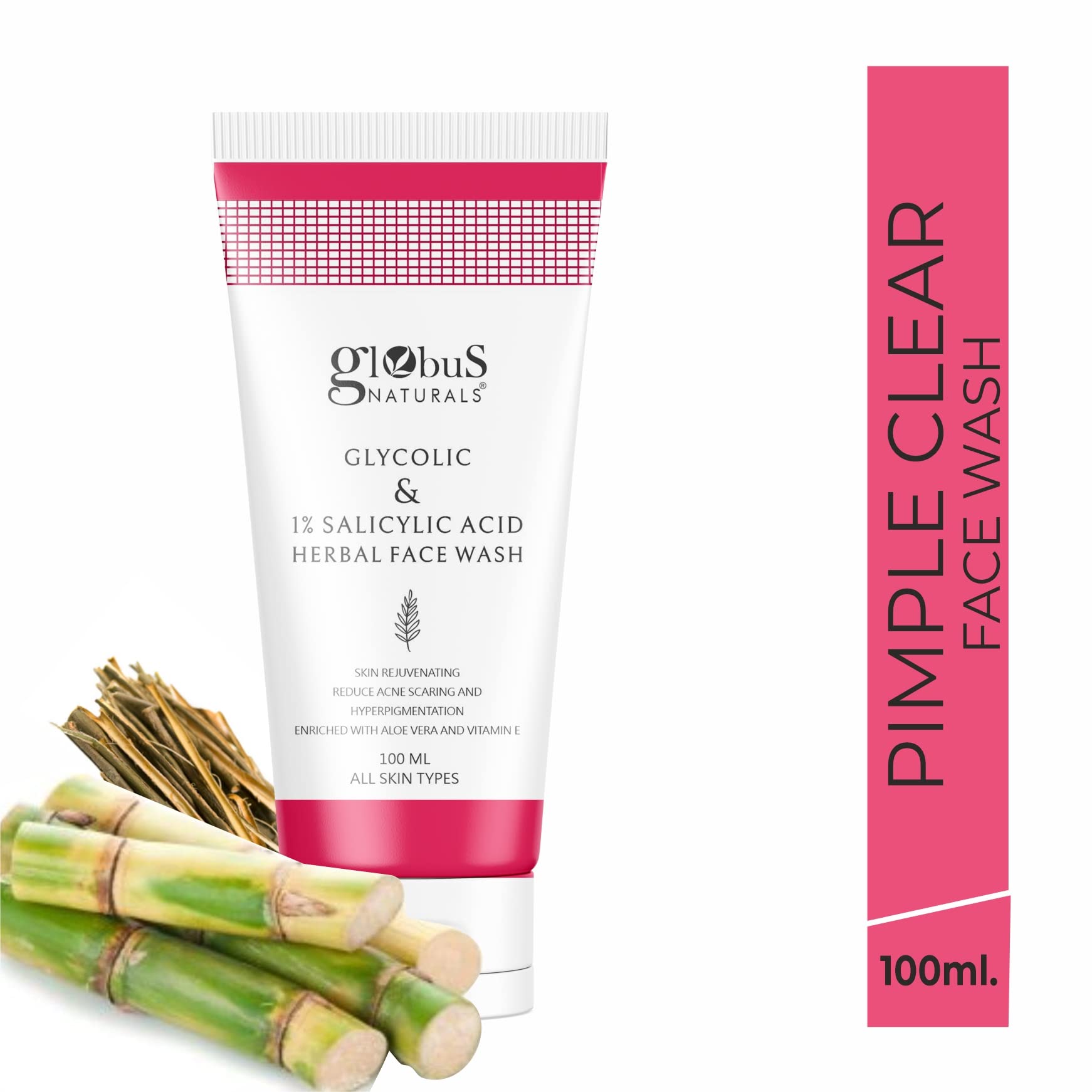 Globus Naturals Glycolic & 1% Salicylic Acid Anti-Acne Face Care Combo Set - 2-in-1 Face Wash & Moisturizing Cream for Clear Skin | Daily Acne Treatment for Oily & Combination Skin Types