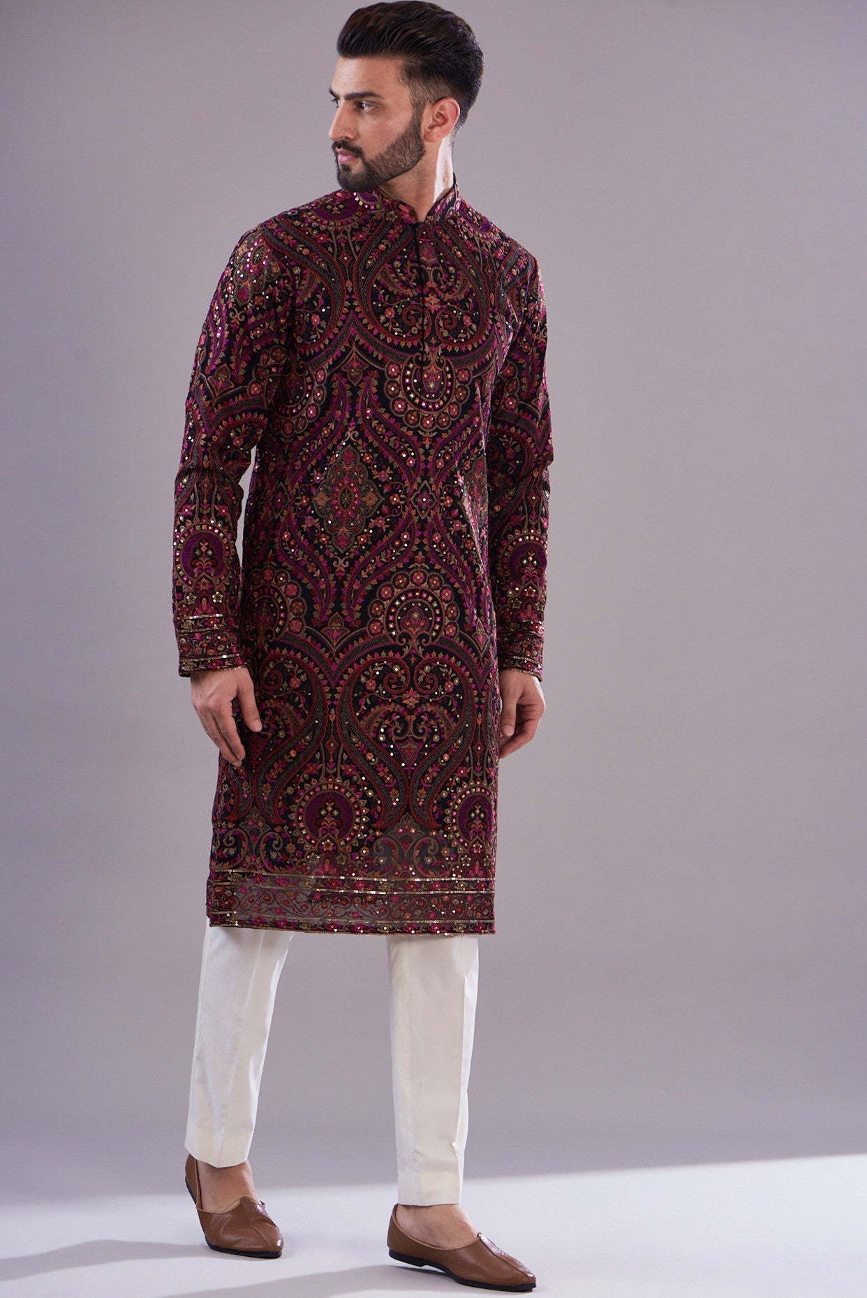Exquisite Hand-Embroidered Kashmiri Kurta for Women - Traditional Indian Ethnic Wear - Perfect for Festivals, Weddings & Special Occasions
