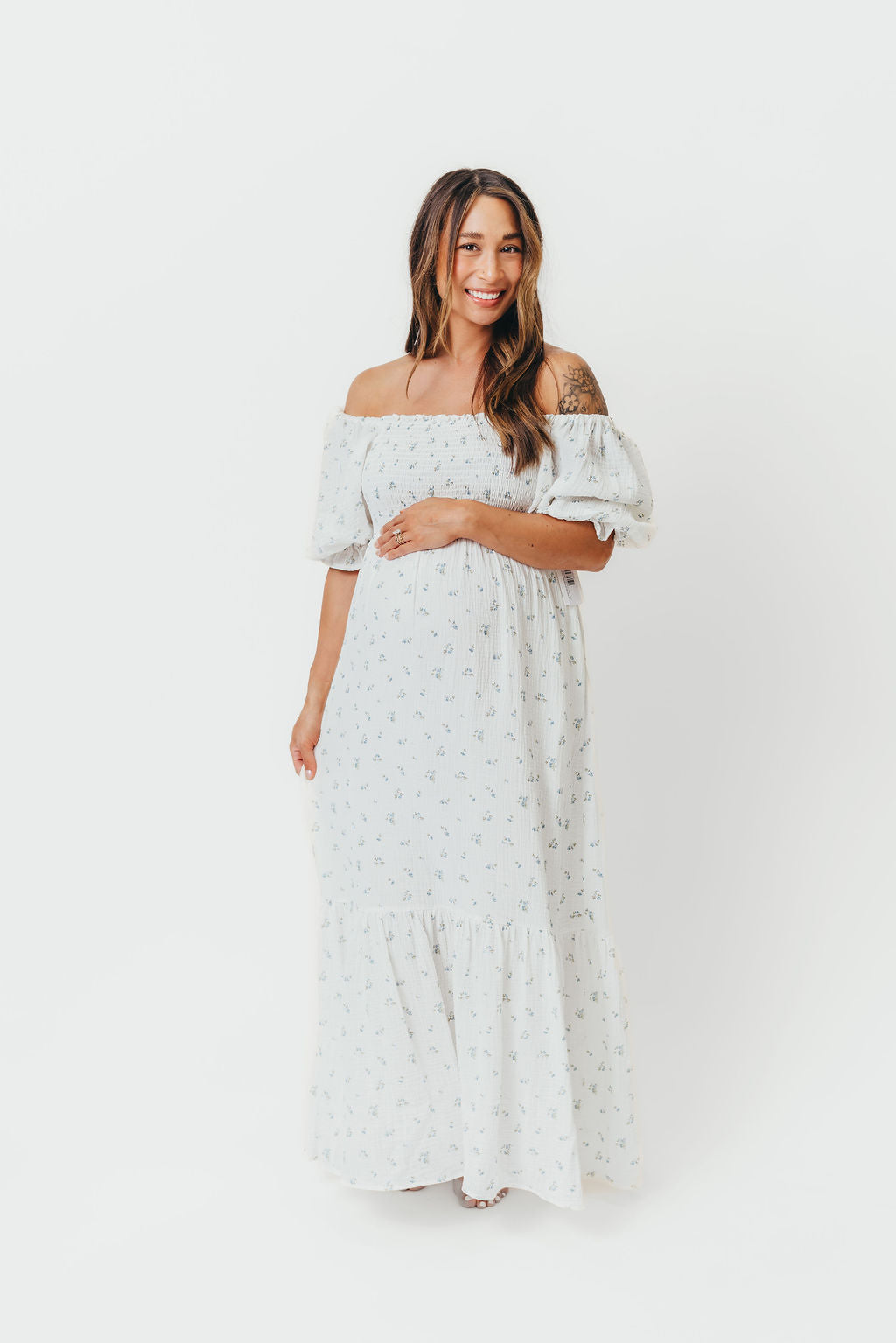 Livvy 100% Cotton Maxi Dress - Off White & Blue Floral Print, Women's Summer Beach Dress for Vacation, Party & Casual Wear