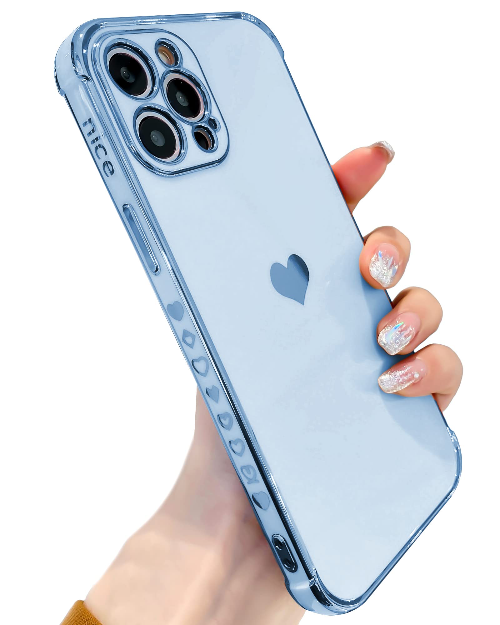 Luxury Plating Love Heart iPhone 12 Pro Case for Women - Cute Small Side Love Pattern, Soft TPU Shockproof Cover with Full Camera Protection (Sierra Blue) | Perfect for Everyday Use, Dating, Gifts & Special Occasions