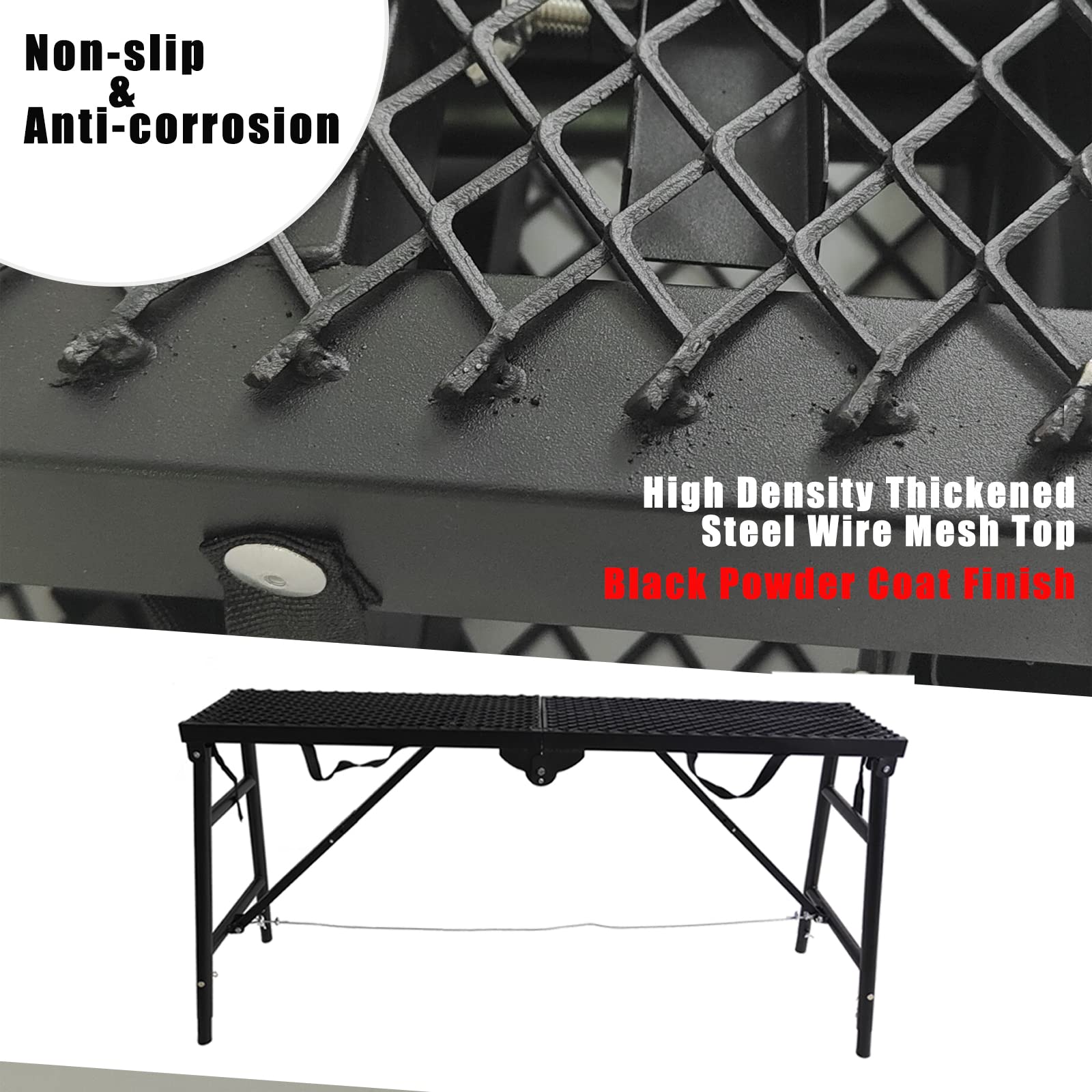 Portable Folding Scaffolding Platform - 3.8ft Adjustable Height Step Ladder with 1000 lbs Weight Capacity | Sturdy Work Bench Equipment for Construction, Painting & Home Repairs | Black