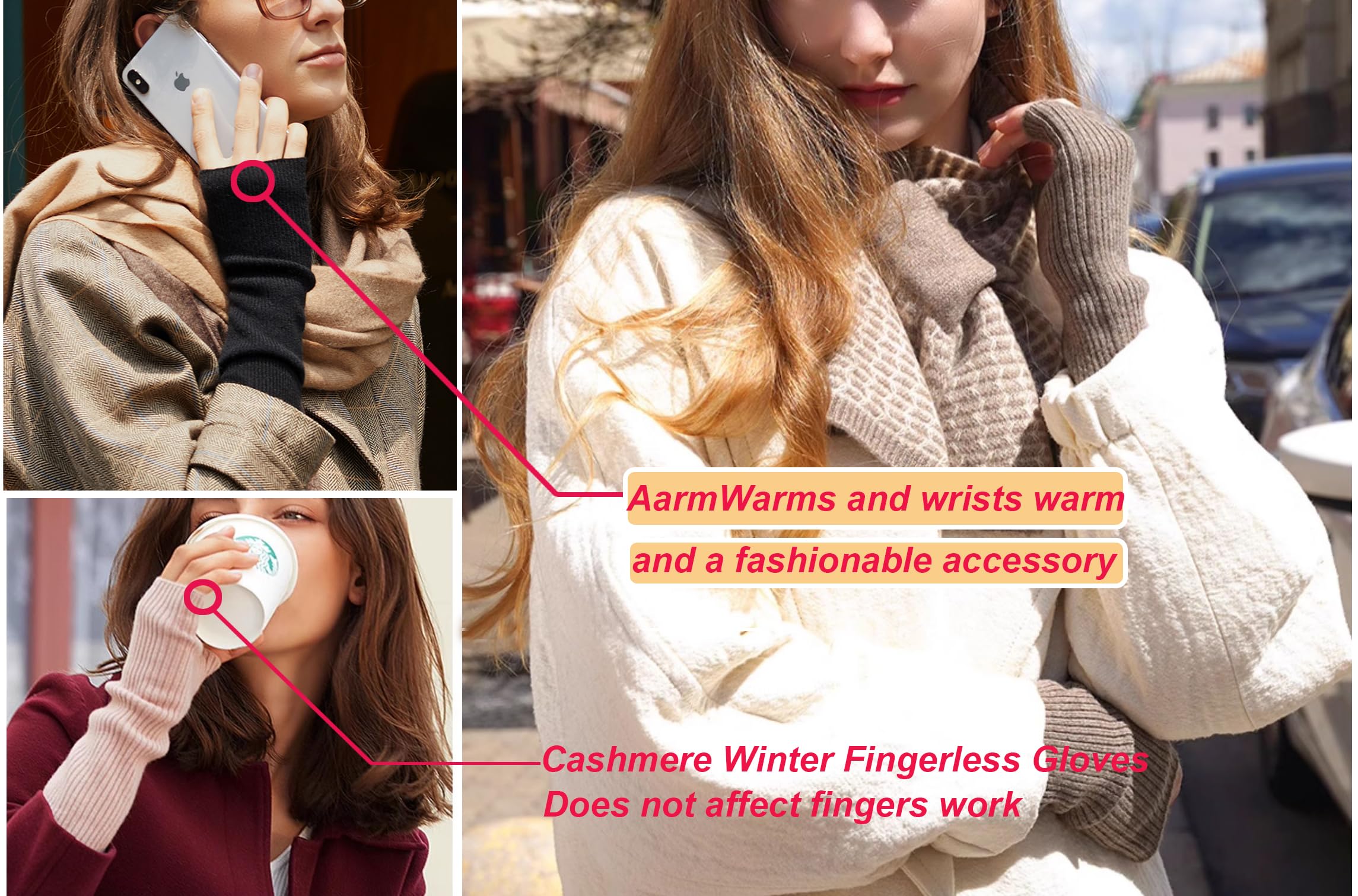 Soft Cashmere Long Arm Warmers for Women - Cozy Fingerless Winter Gloves, Warm & Stylish Arm Warmers - Perfect for Holiday Gifts, Office, Driving & Outdoor Activities