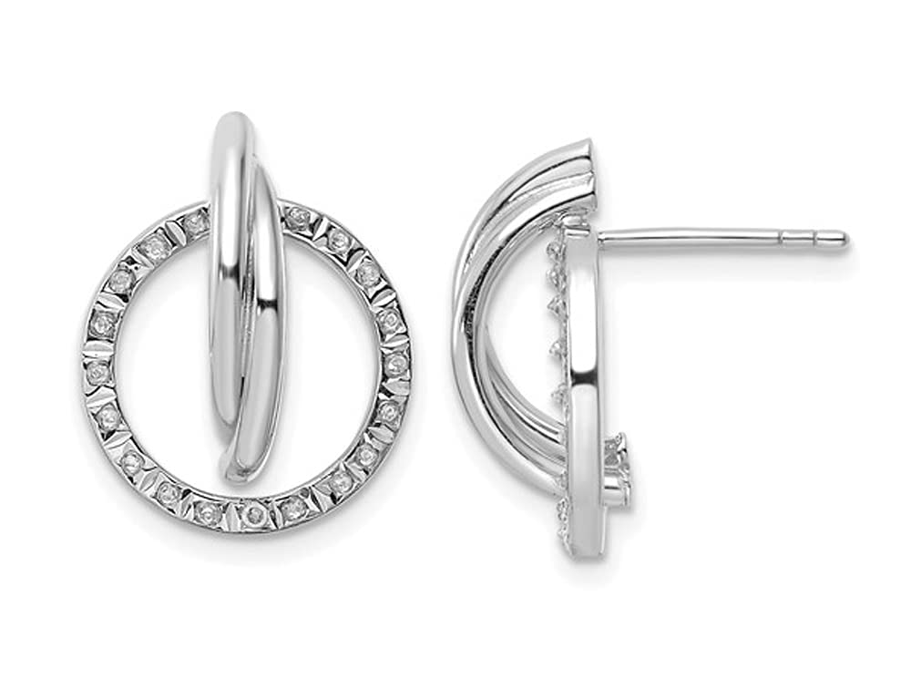 Platinum Plated Sterling Silver Accent Diamond Circle Earrings – Elegant Dangle Hoop Earrings for Women, Perfect for Parties, Weddings & Date Nights