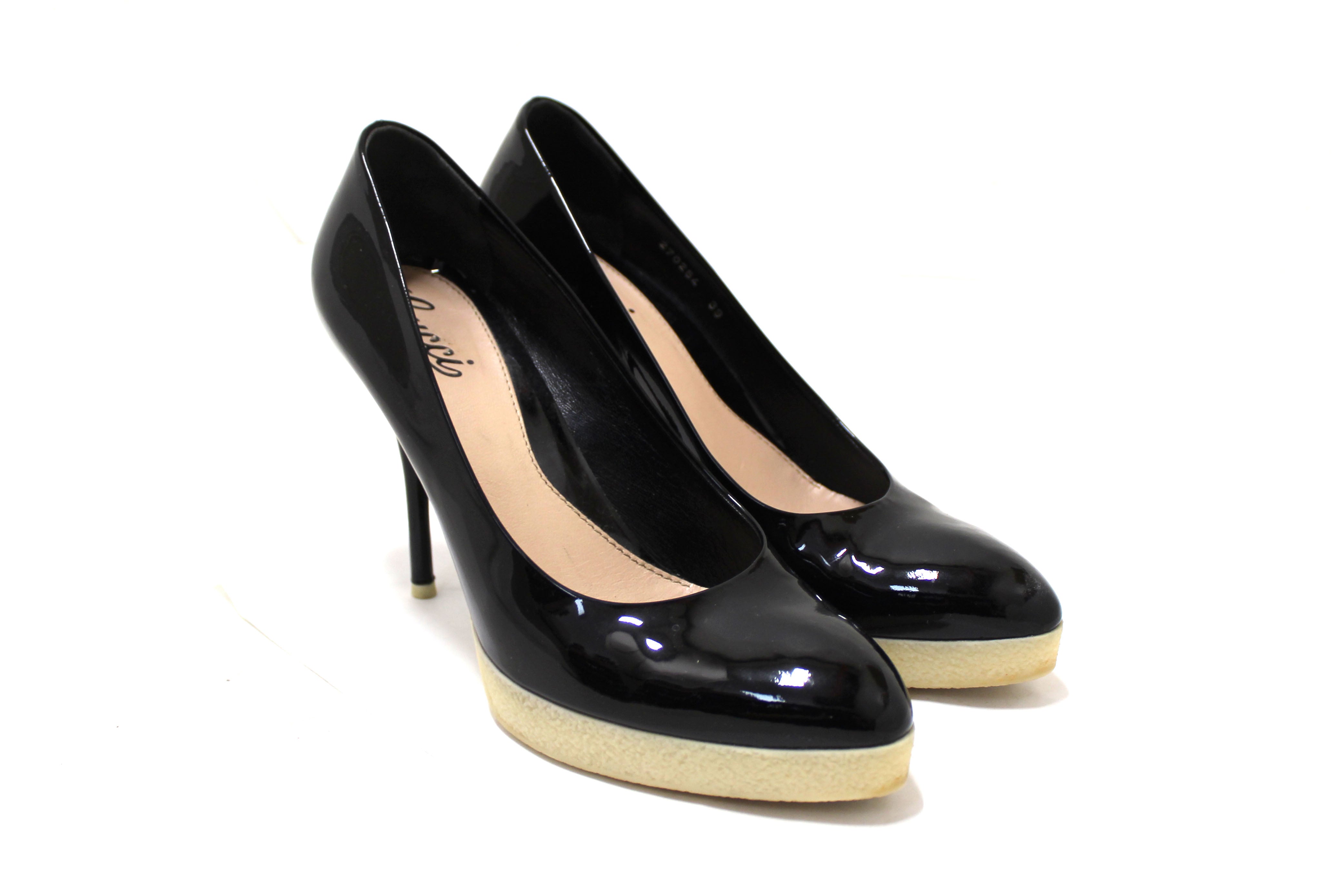 Authentic Gucci Black Patent Leather & White Rubber Pumps Heels - Women's Size 39 (US 8.5) | Luxury Designer Shoes for Parties, Weddings & Evening Events