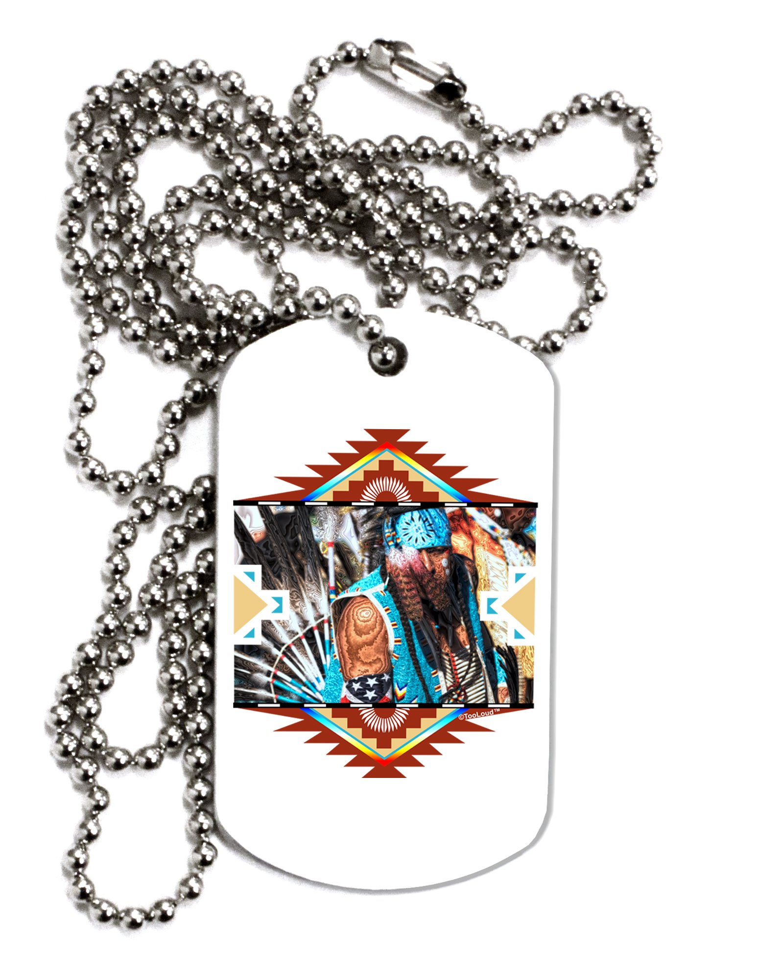 TOOLOUD Native American Dancer Dog Tag Necklace for Men & Women - Stainless Steel Chain with Adjustable Length - Perfect for Costume Parties, Cultural Events & Everyday Wear